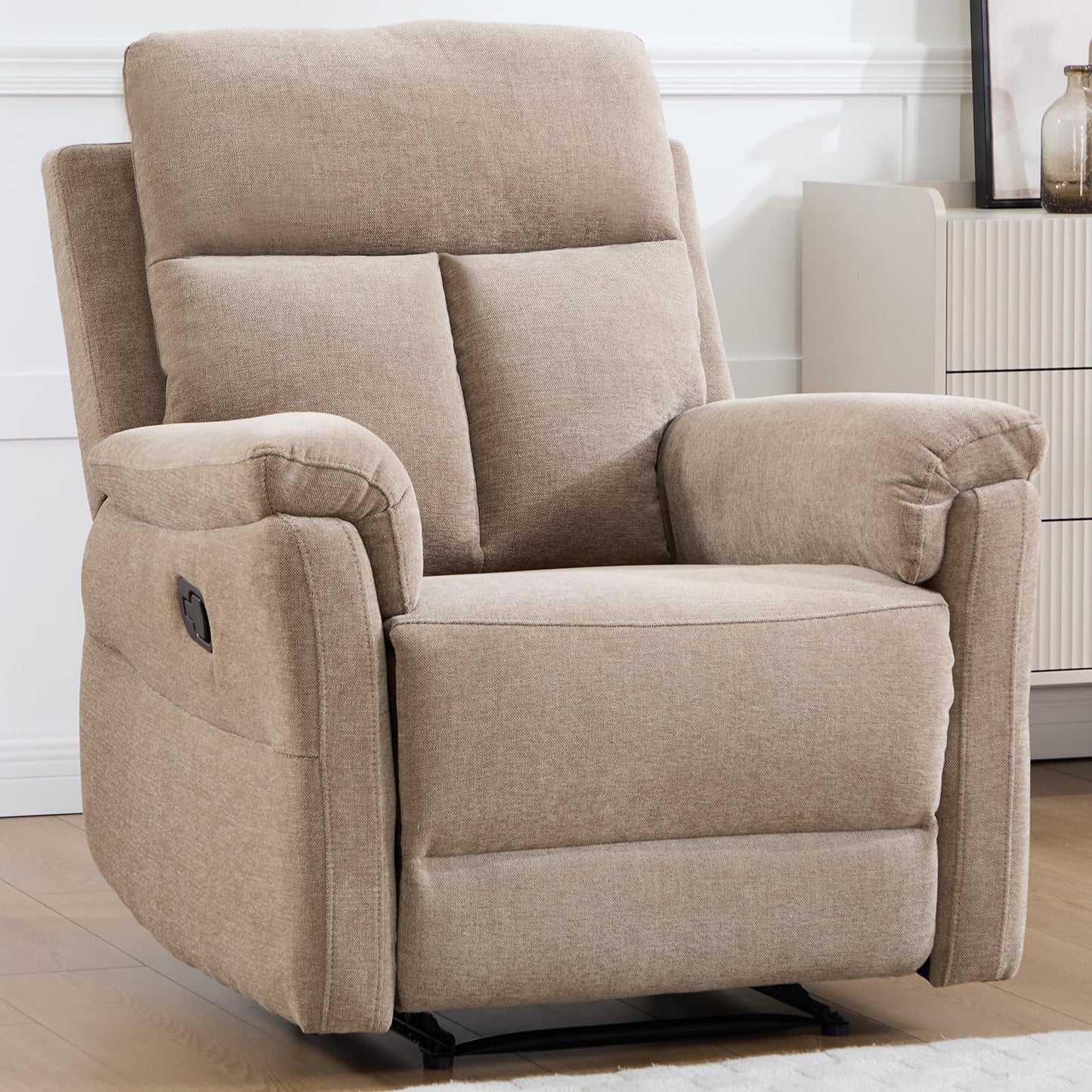 IOMOR Manual Reclining Loveseat, Soft Fabric Loveseat Recliner Couch for Adults with Overstuffed Arms and Back, Double Sofa Recliner for Living Room (Light Gray)