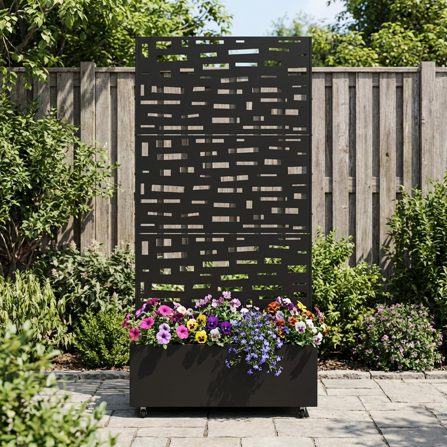 Metal Raised Garden Bed with Trellis and Wheels, 71"x47"x16" Planter Box with Privacy Screen & Drainage Holes, Arched Outdoor Garden Bed for Climbing Plants, Vegetables, Flowers (Black-Square)