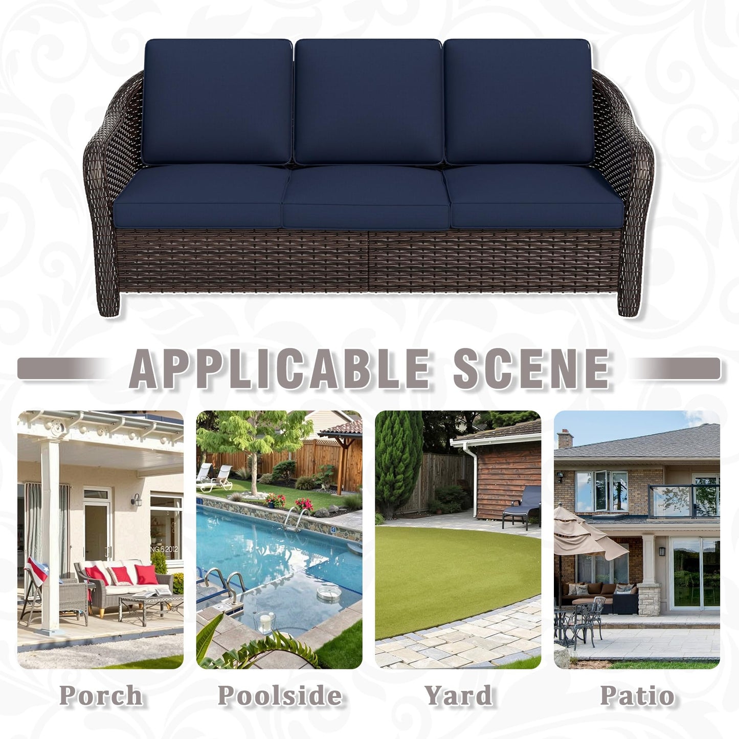 55 inch Outdoor Wicker 2 Seater Sofa, All-Weather Use Patio Rattan Loveseat with Seat and Back Cushion, Ideal for Porch, Backyard, Balcony, Poolside, Blue