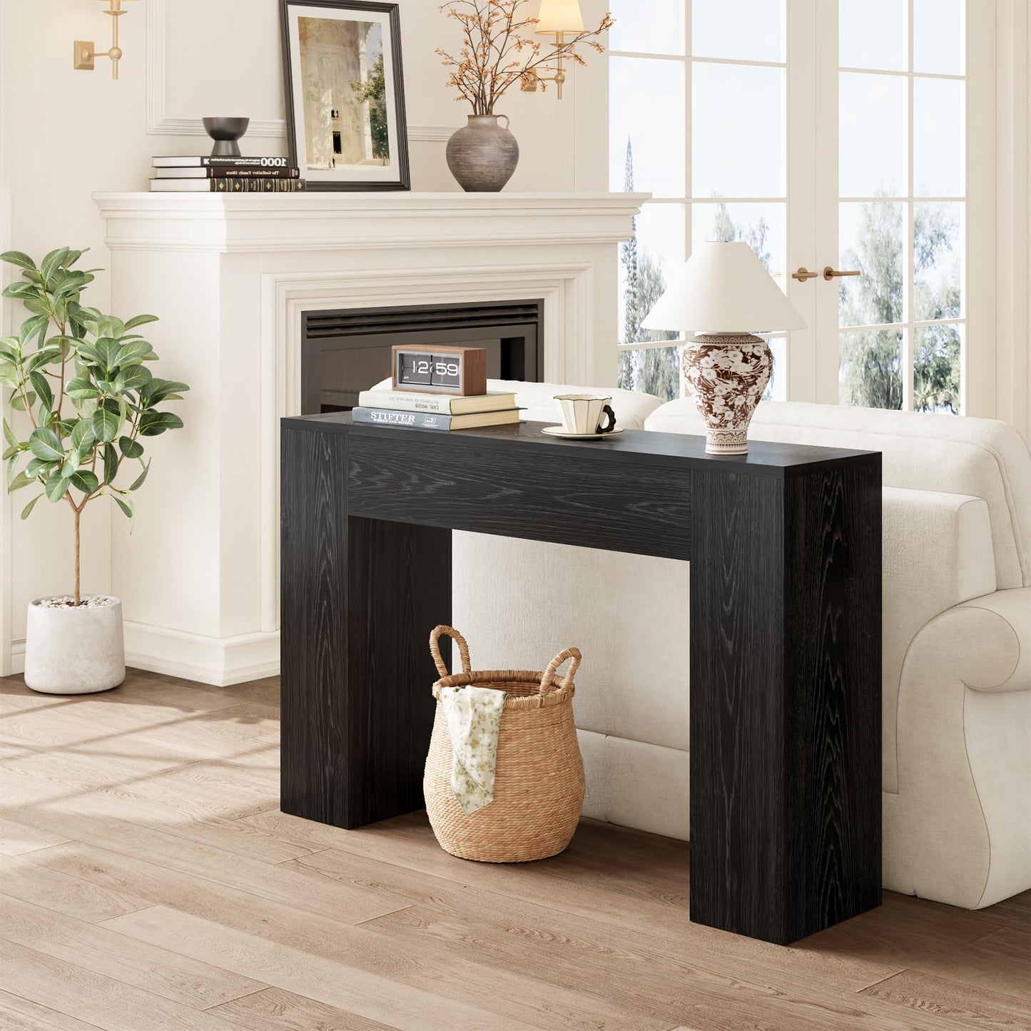 Wood Console Table for Entryway Living Room, 43-Inch Modern Sofa Table, Farmhouse Small Rectangular Accent Console with Wooden Double Base for Behind Couch Hallway Foyer Entrance, Light Oak Brown
