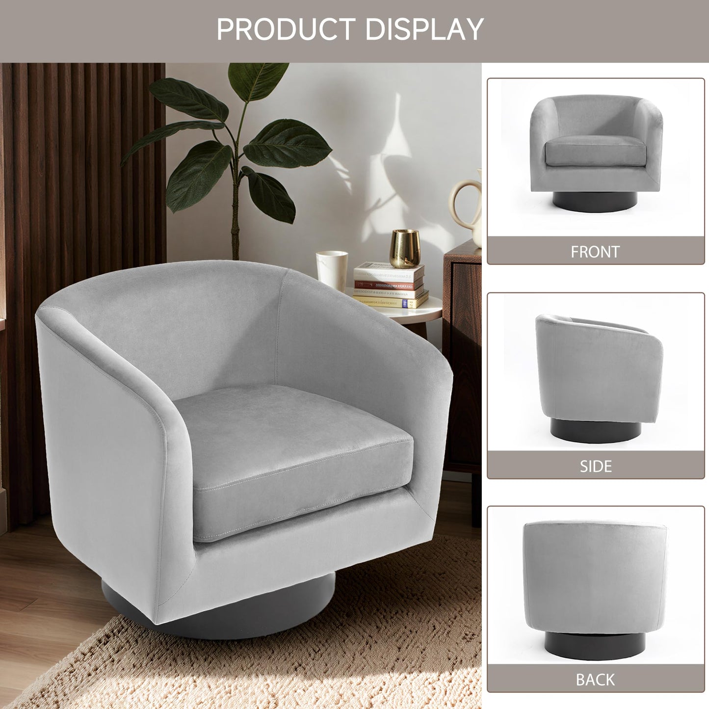Swivel Barrel Chairs Set of 2, 31" W Modern Faux Leather Round Swivel Accent Chair for Living Room, 360° Rotation Upholstered Armchair Club Chair for Bedroom, Reading Room, Office (Brown)