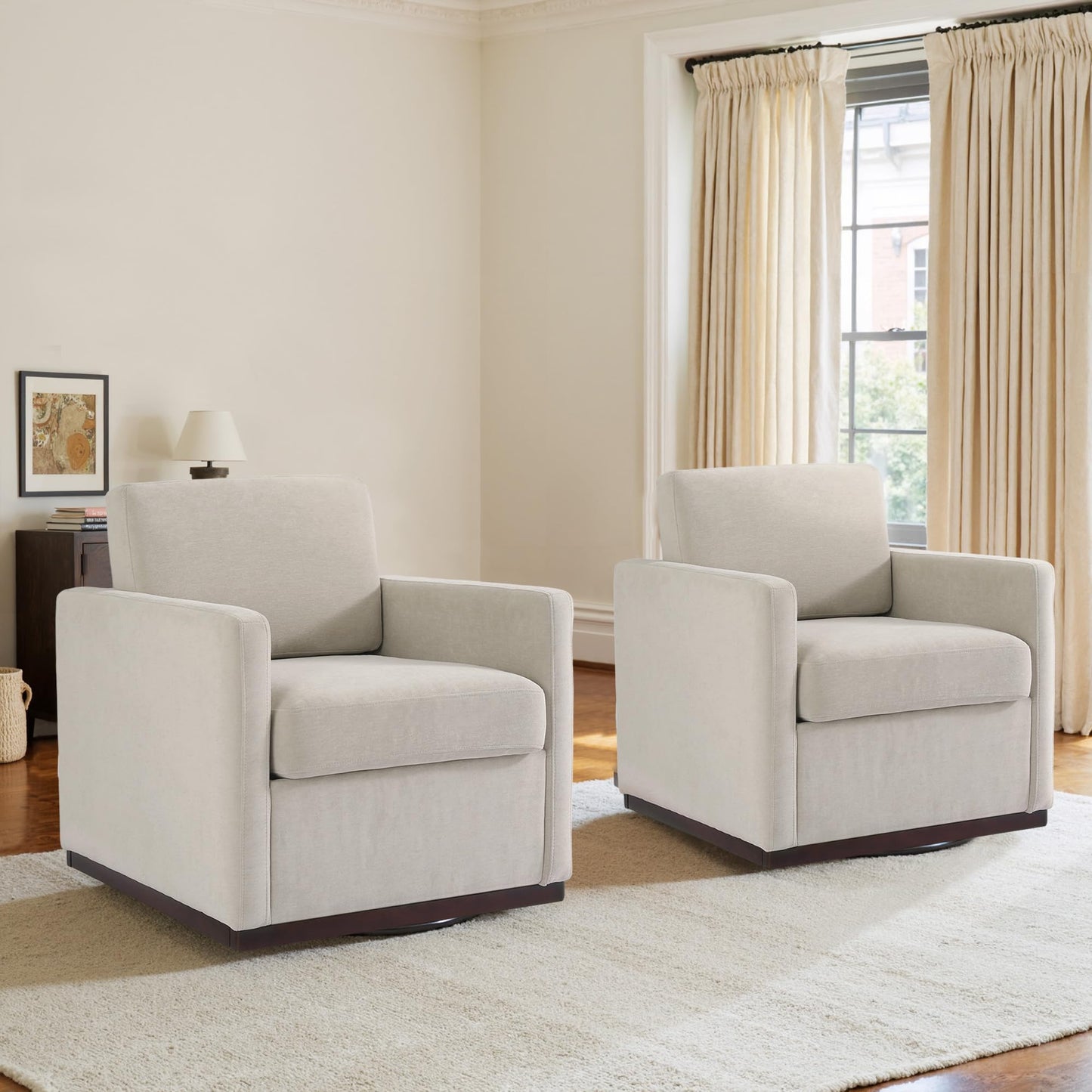 Faux Leather Swivel Accent Chairs Set of 2, 360° Swivel Upholstered Club Armchairs for Living Room, 31" Wide Square Single Sofa Reading Chair with Deep Seat, Metal Swivel Base, Navy
