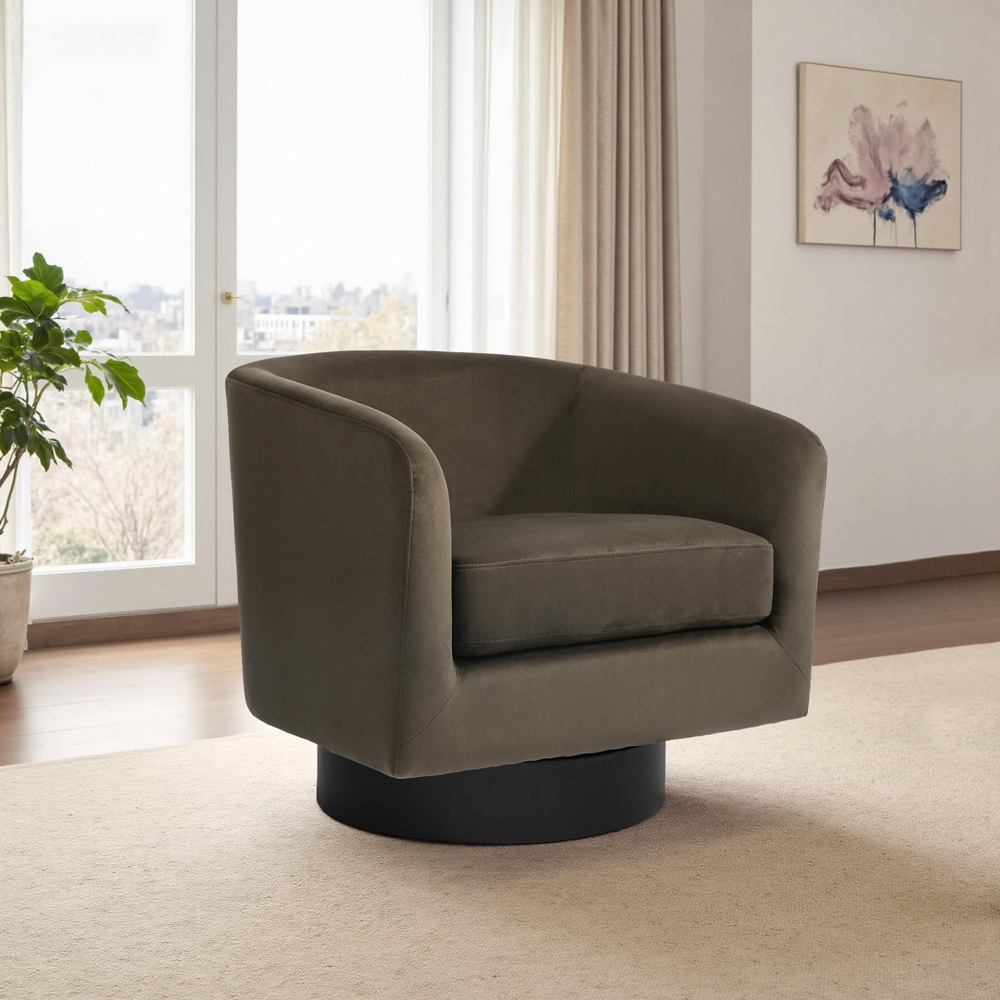 Swivel Barrel Accent Chairs Set of 2, Modern 360° Swivel Round Barrel Chair with Curve Back, Upholstered Velvet Fabric Armchair Single Sofa Club Chair for Living Room, Bedroom, Coffee