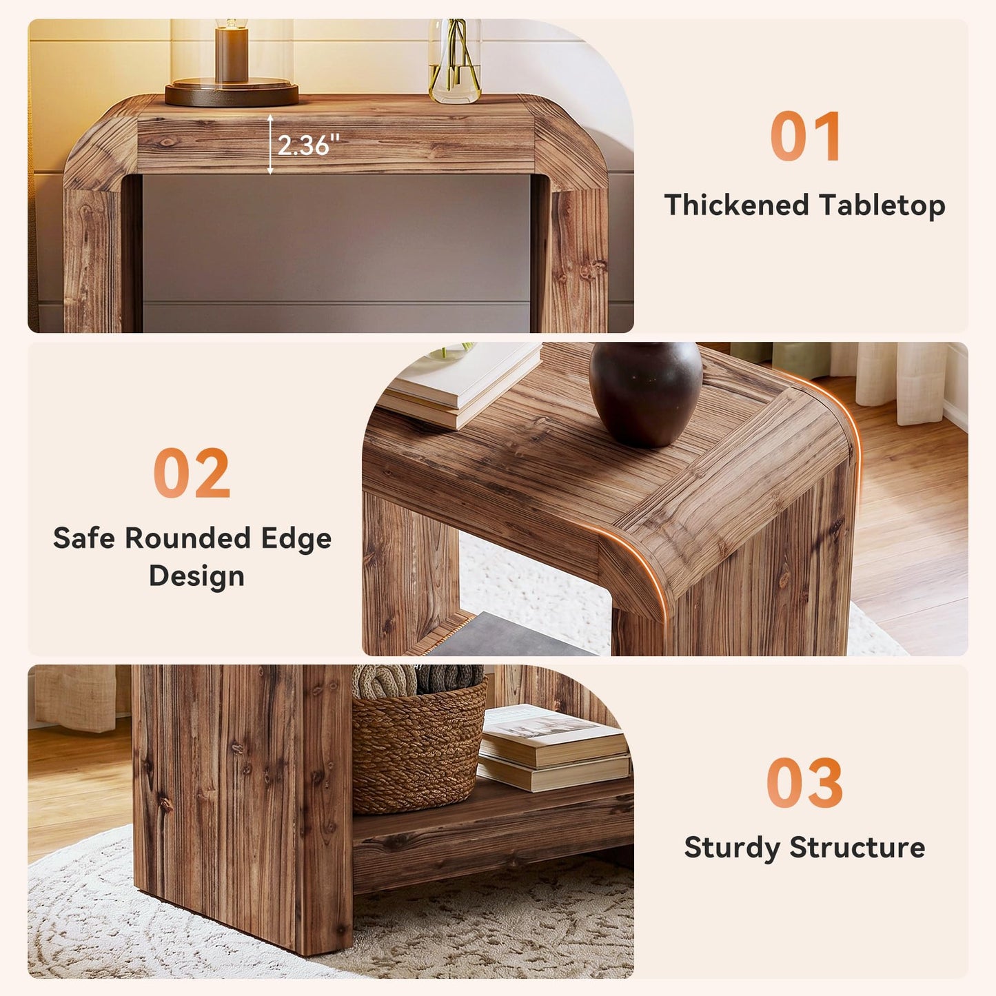 Solid Wood End Table, 2-Tier Narrow Side Table with Storage Shelves, Farmhouse Rustic Nightstand for Living Room, Bedroom, Small Spaces, Easy Assembly (1 PC, Brown)