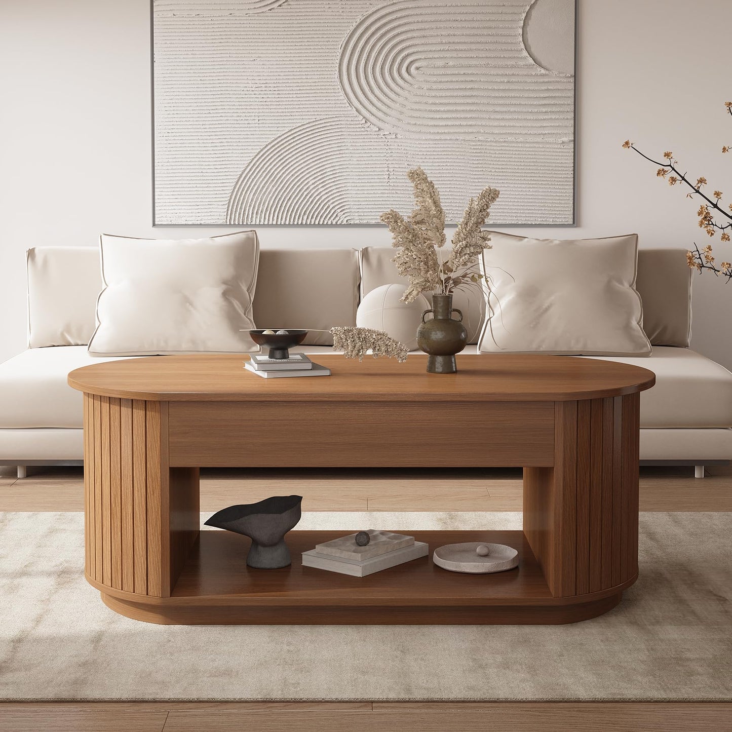 Epecoya 47 Inch Lift Top Coffee Table with Storage for Living Room, 2-Tier Rustic Lift Up Tabletop Mid Century Center Tables with Hidden Compartment for Apartment, Dark Walnut Brown