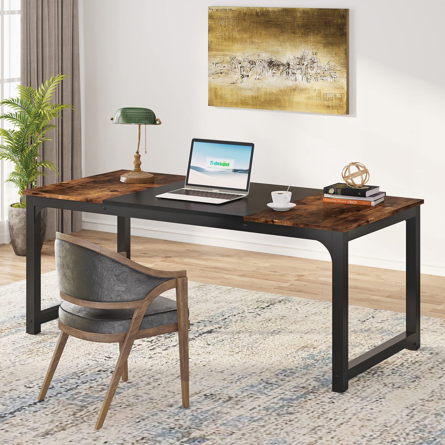 Tribesigns Modern Simple Computer Desk, 47 inch Vintage Office Desk Computer Table, Study Writing Study Desk Workstation for Home Office, Rustic Brown