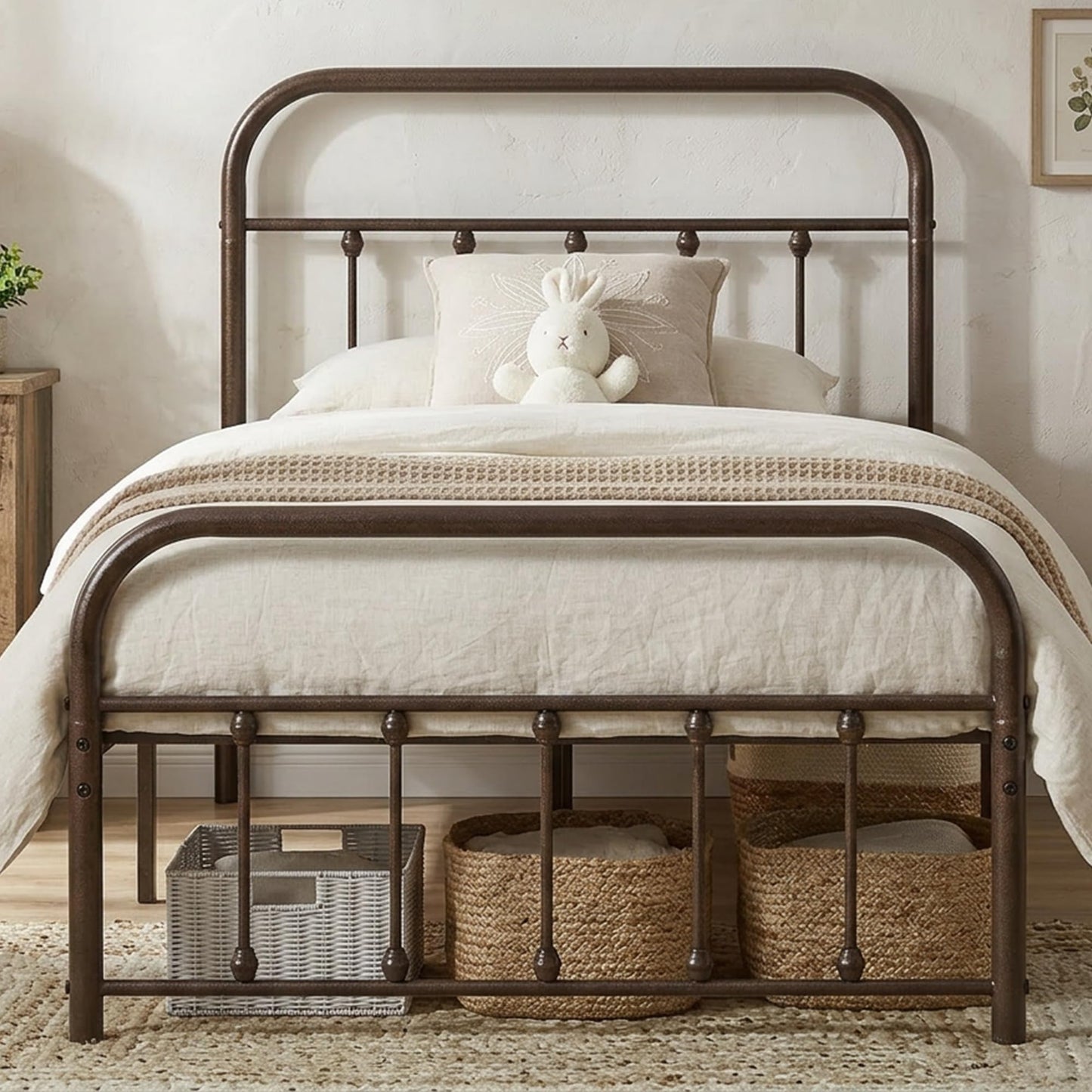 VECELO King Size Victorian Style Metal Bed Frame with Headboard/Mattress Foundation/No Box Spring Needed/Under Bed Storage and Strong Slat Support Purple Bronze