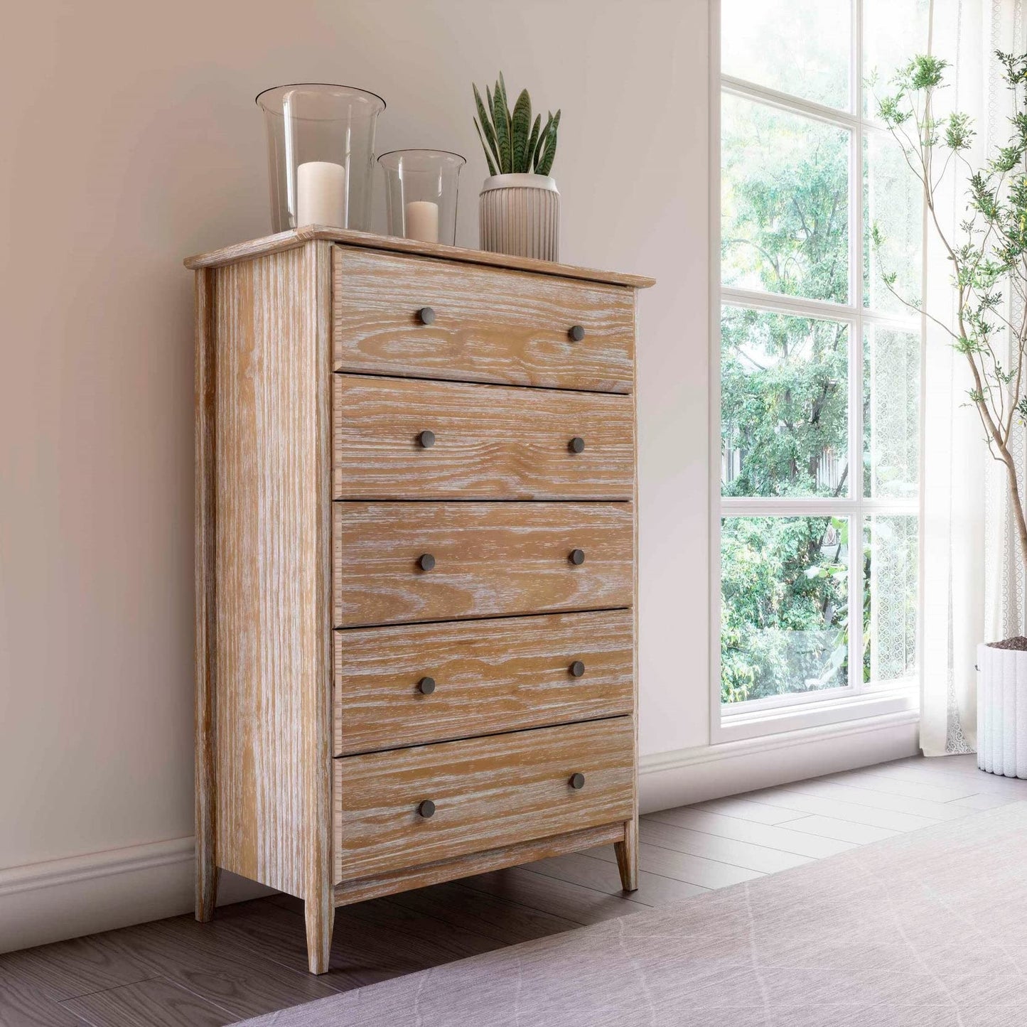Grain Wood Furniture Greenport 5-Drawer Chest, Solid Wood with Brushed Walnut Finish