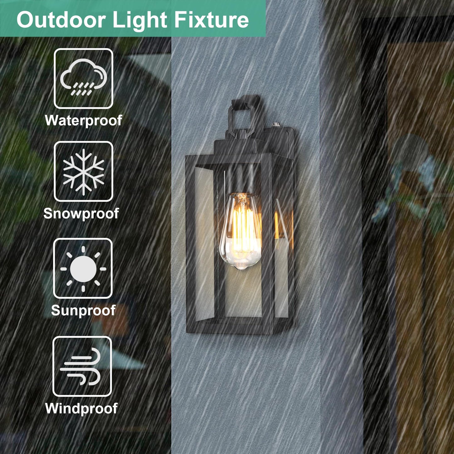 18 Inch Dusk to Dawn Outdoor Wall Light Fixtures, Large Exterior Waterproof Light Fixtures, Black Modern Porch Lights with E26 Sockets & Glass Shades, Wall Sconces for Patio, Garage, Front Door