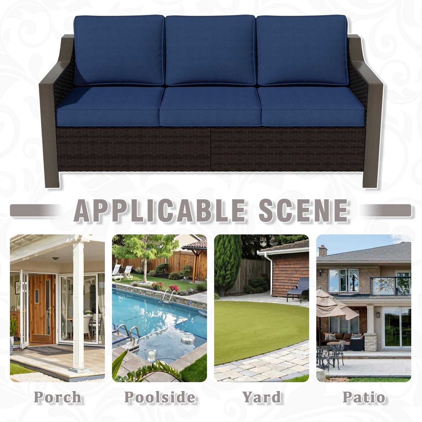 74 Inch Patio 3-Seater Sofa,PE Wicker Outdoor Lounge with Thick Removable Water-Resistant Cushions, Rust-Proof Steel Frame, 900LBS Capacity, Beige