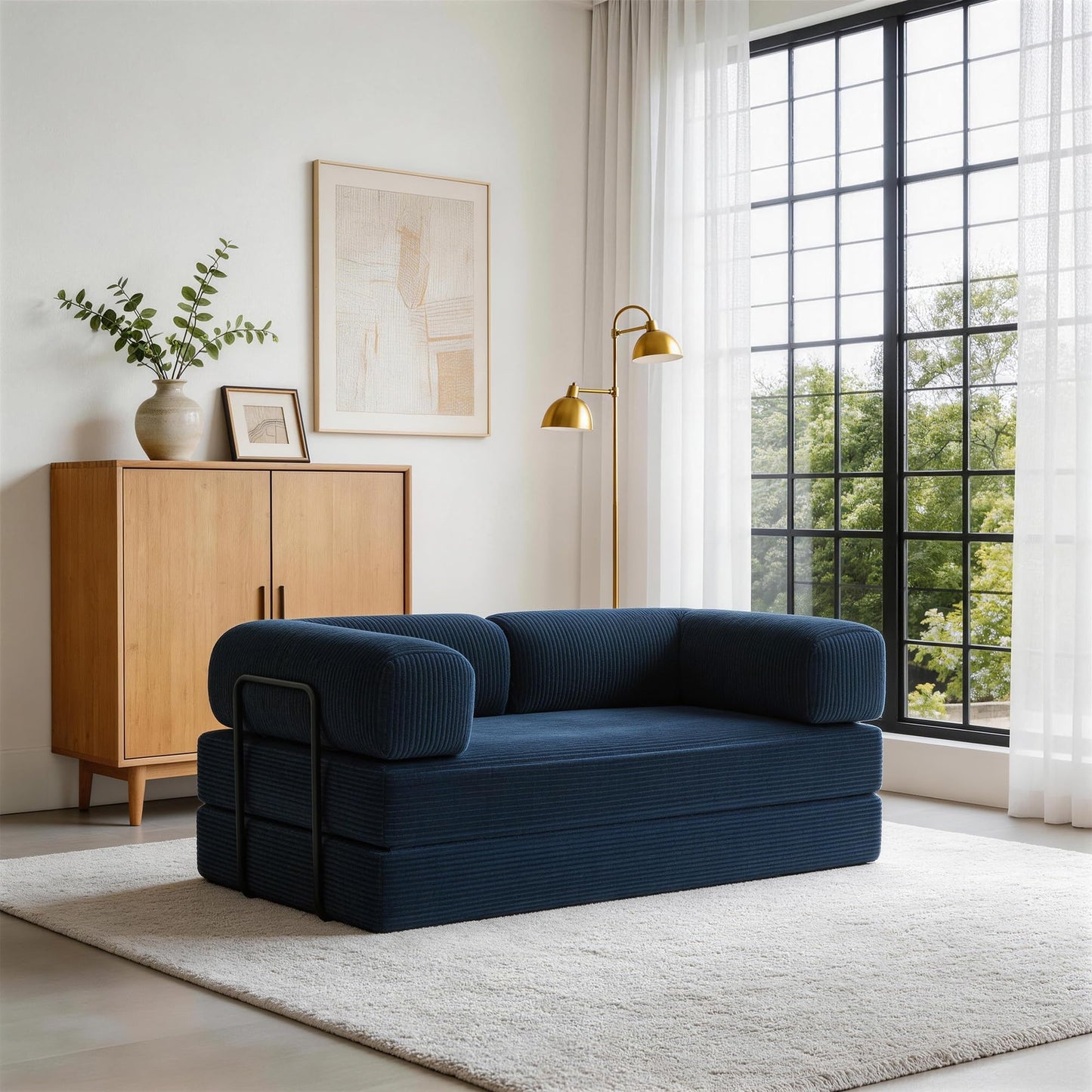 79'' Convertible Sleeper Sofa Bed, 4-in-1 Corduroy Folding Floor Couch, No Assembly Modular Boneless Loveseat with Pull Out Bed, Comfy Foldable Sofa Bed for Living Room Bedroom Guest Room, Gray