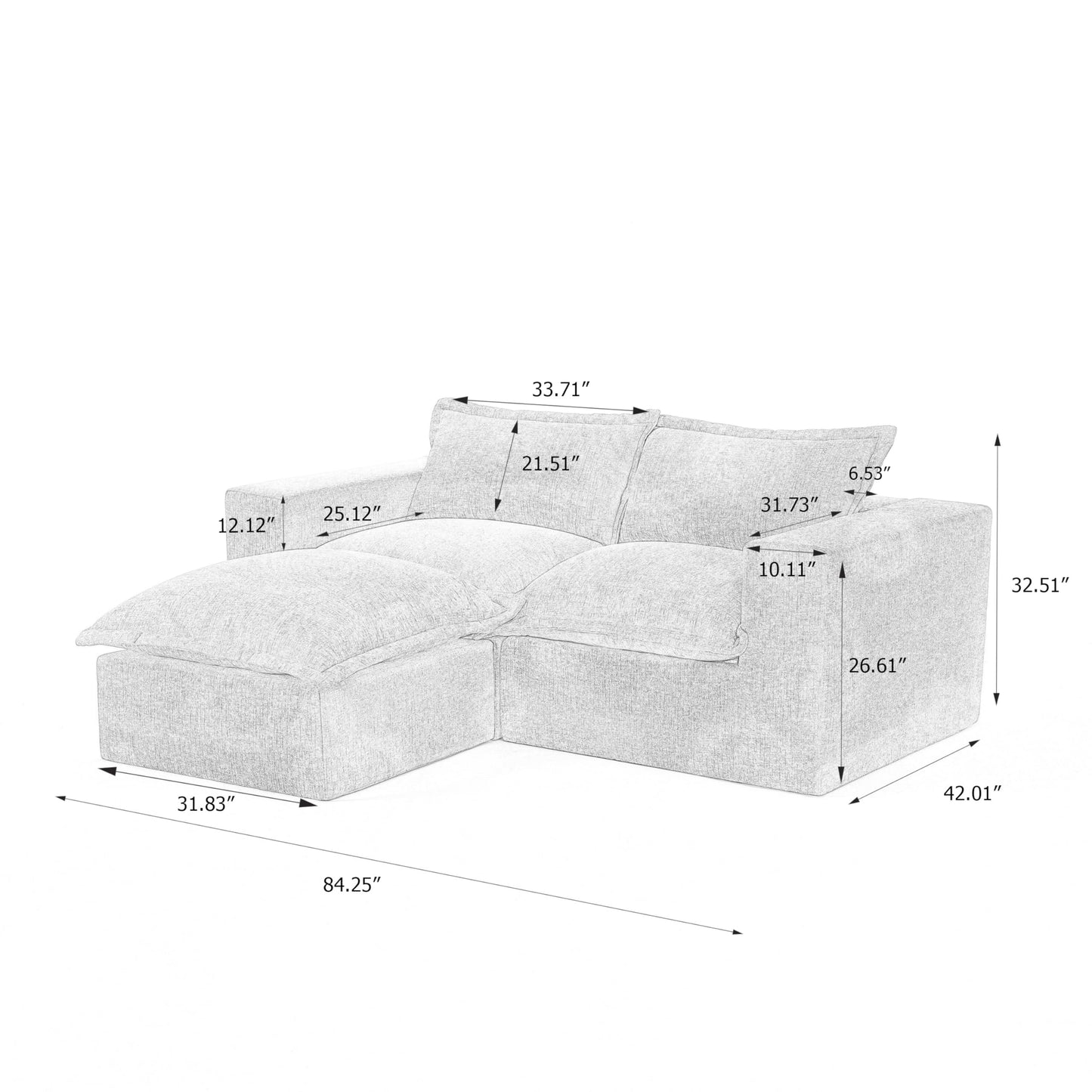 116" Modular Sectional Sofa, Comfy L Shaped Modular Coush Sofa with Ottoman, 3-Seat Chenille Cloud Couches Deep Seat Sofa for Living Room, Apartment, Small Spaces, Beige