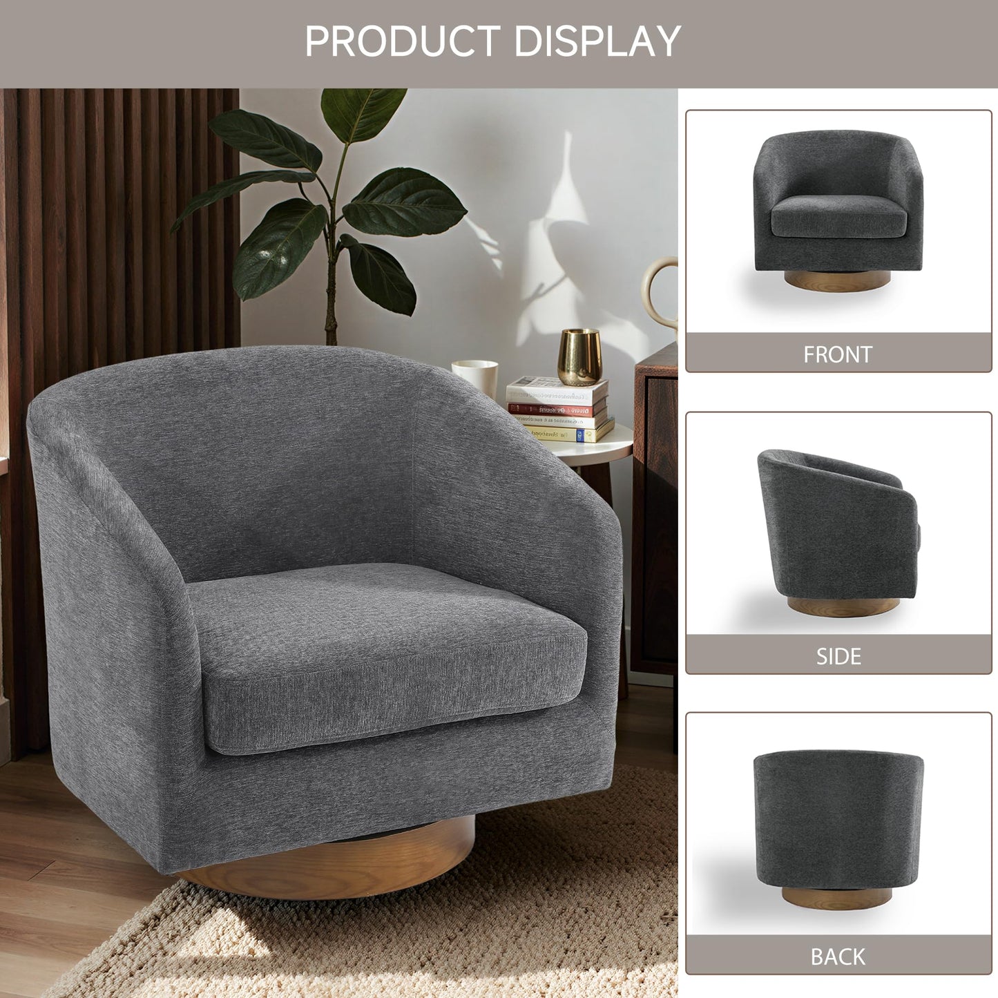 Swivel Barrel Chairs Set of 2, 31" W Modern Faux Leather Round Swivel Accent Chair for Living Room, 360° Rotation Upholstered Armchair Club Chair for Bedroom, Reading Room, Office (Brown)