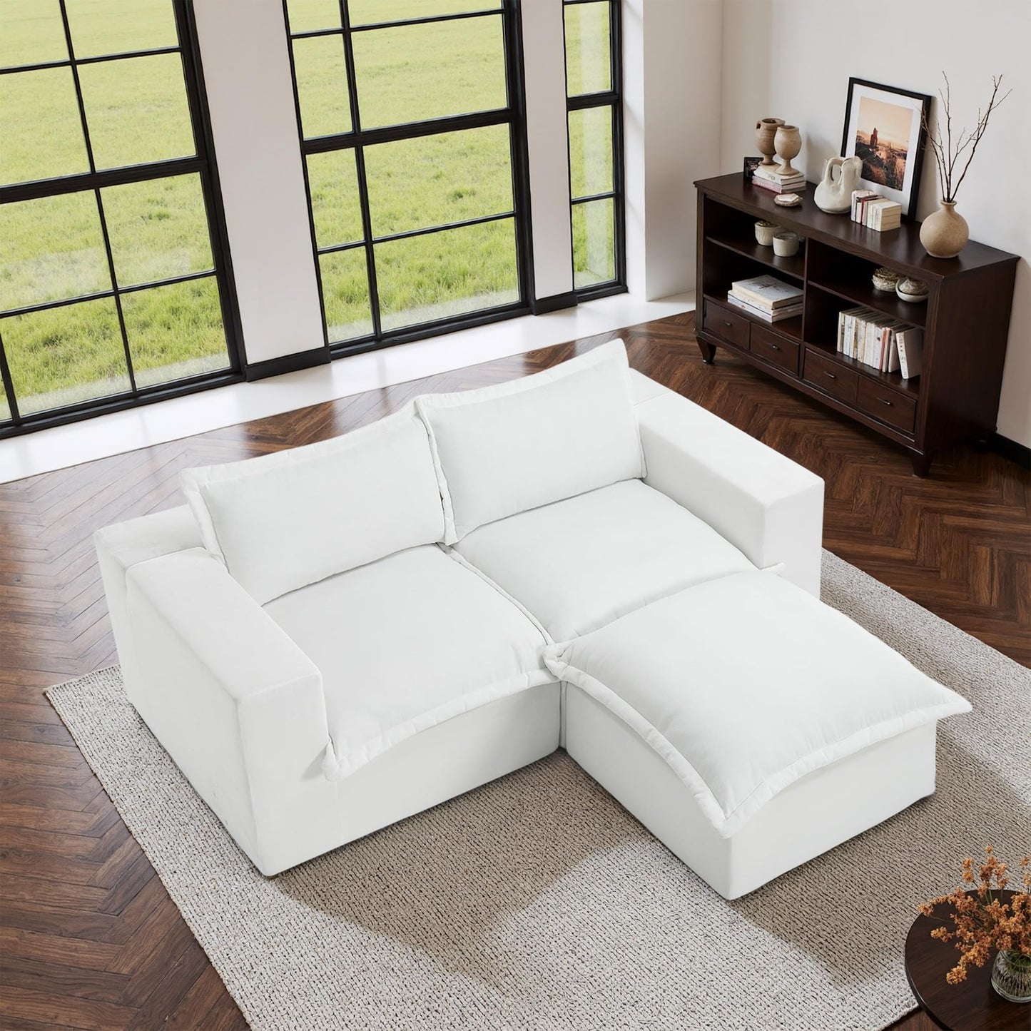 116" Modular Sectional Sofa, Comfy L Shaped Modular Coush Sofa with Ottoman, 3-Seat Chenille Cloud Couches Deep Seat Sofa for Living Room, Apartment, Small Spaces, Beige