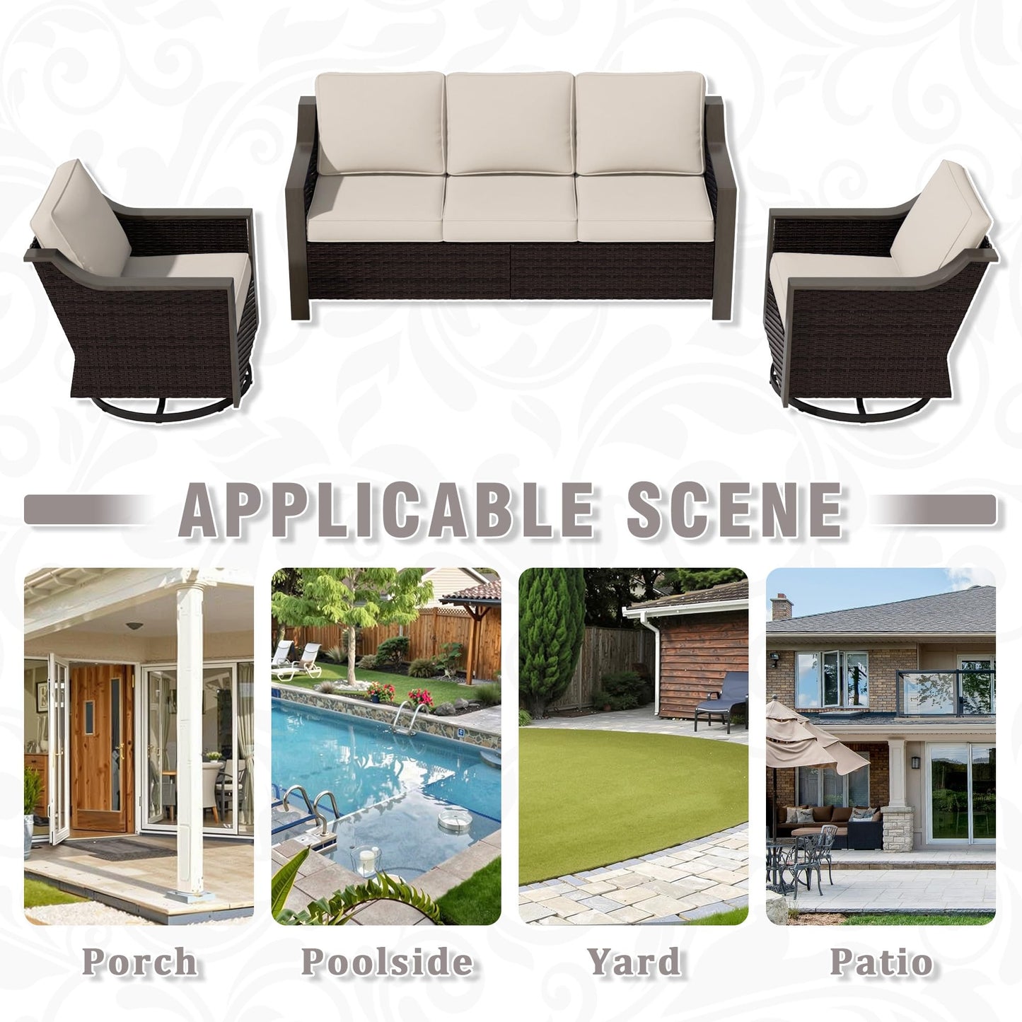 74 Inch Patio 3-Seater Sofa,PE Wicker Outdoor Lounge with Thick Removable Water-Resistant Cushions, Rust-Proof Steel Frame, 900LBS Capacity, Beige