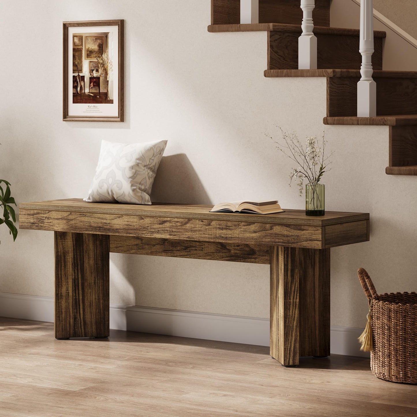 Tribesigns 47" Wooden Entryway Bench, Farmhouse Indoor End of Bed Bench, Long Table Benches Seat for Bedroom, Hallway, Foyer, End of Bed (Rustic Brown)