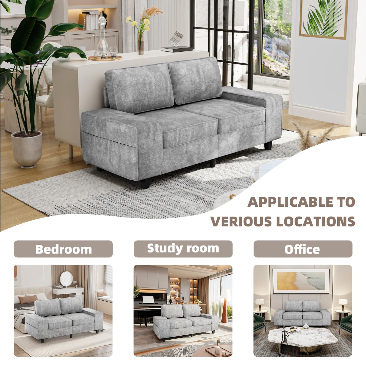 71" Loveseat Sofa for Living Room, Deep Seat Mid Century Modern Chenille Fabric 2 Love Seat Couch Love Seats for Small Space,Living Room,Studio,Apartment