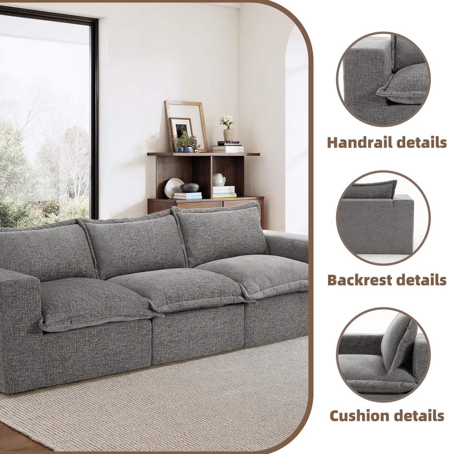 116" Modular Sectional Sofa, Comfy L Shaped Modular Coush Sofa with Ottoman, 3-Seat Chenille Cloud Couches Deep Seat Sofa for Living Room, Apartment, Small Spaces, Beige