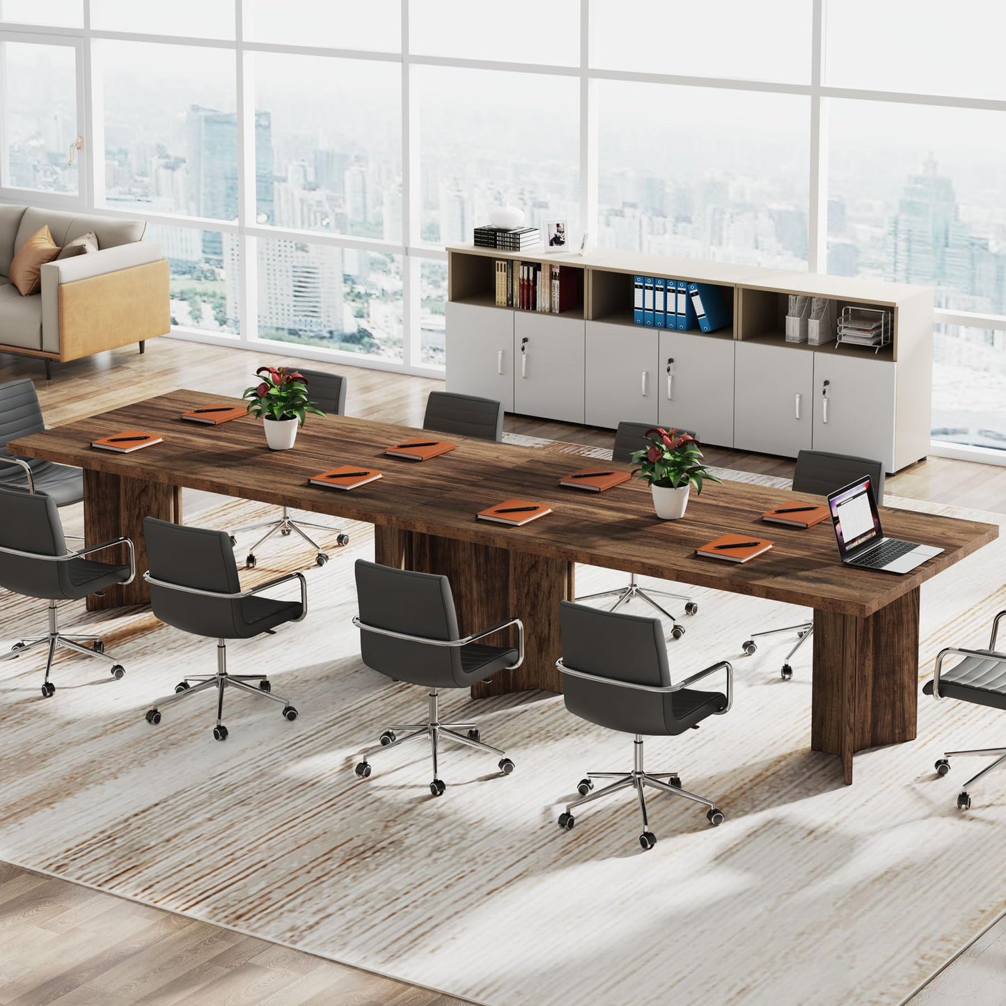 Tribesigns 63-inch Executive Desk, Vintage Home Office Computer Desk with Large Tabletop, Farmhouse Wood Writing Conference Table Workstation for Office, Study, Walnut Brown