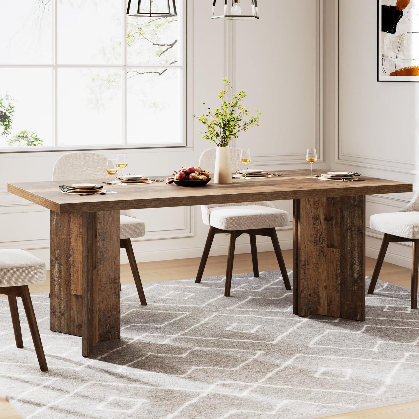 Tribesigns 63-inch Dining Table for 4-6, Farmhouse Kitchen Table with Large Tabletop, Rectangular Dinner Eating Table for Dining Room, Living Room, Kitchen