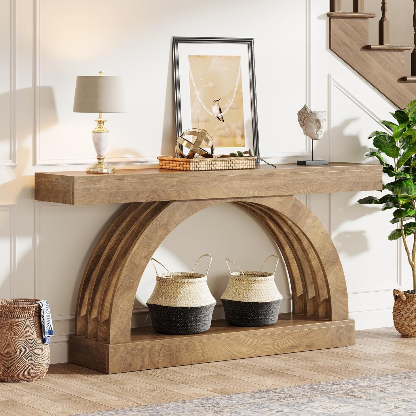 Tribesigns 63-Inch Entryway Table, 2-Tier Sofa Table Behind the Couch, Farmhouse Narrow Unique Arched Console for Hallway, Living Room, Foyer