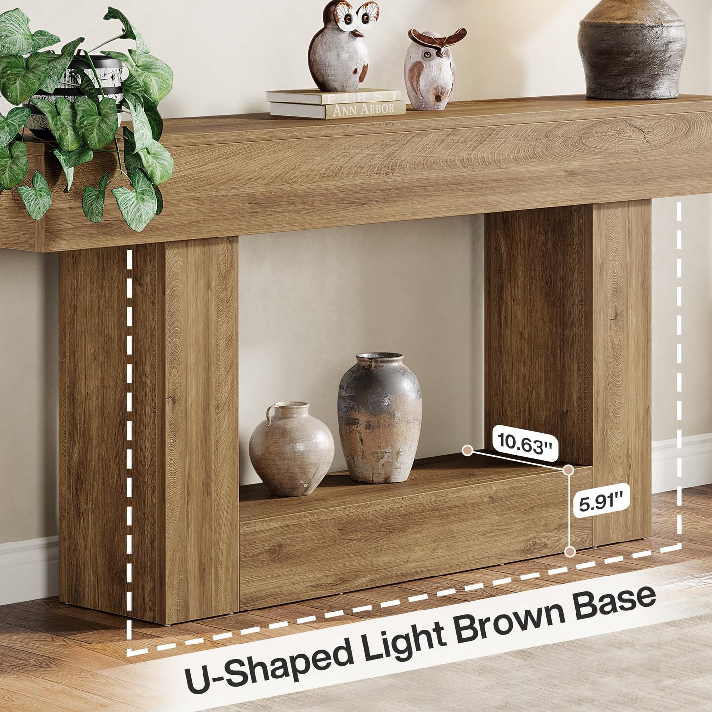 Tribesigns 63" Console Table, Farmhouse 2-Tier Entryway Table with U-Shaped Base, Narrow Long Wood Sofa Table Behind Couch Table for Living Room, Hallway, Foyer, Vintage Brown & Gray | Farmhouse