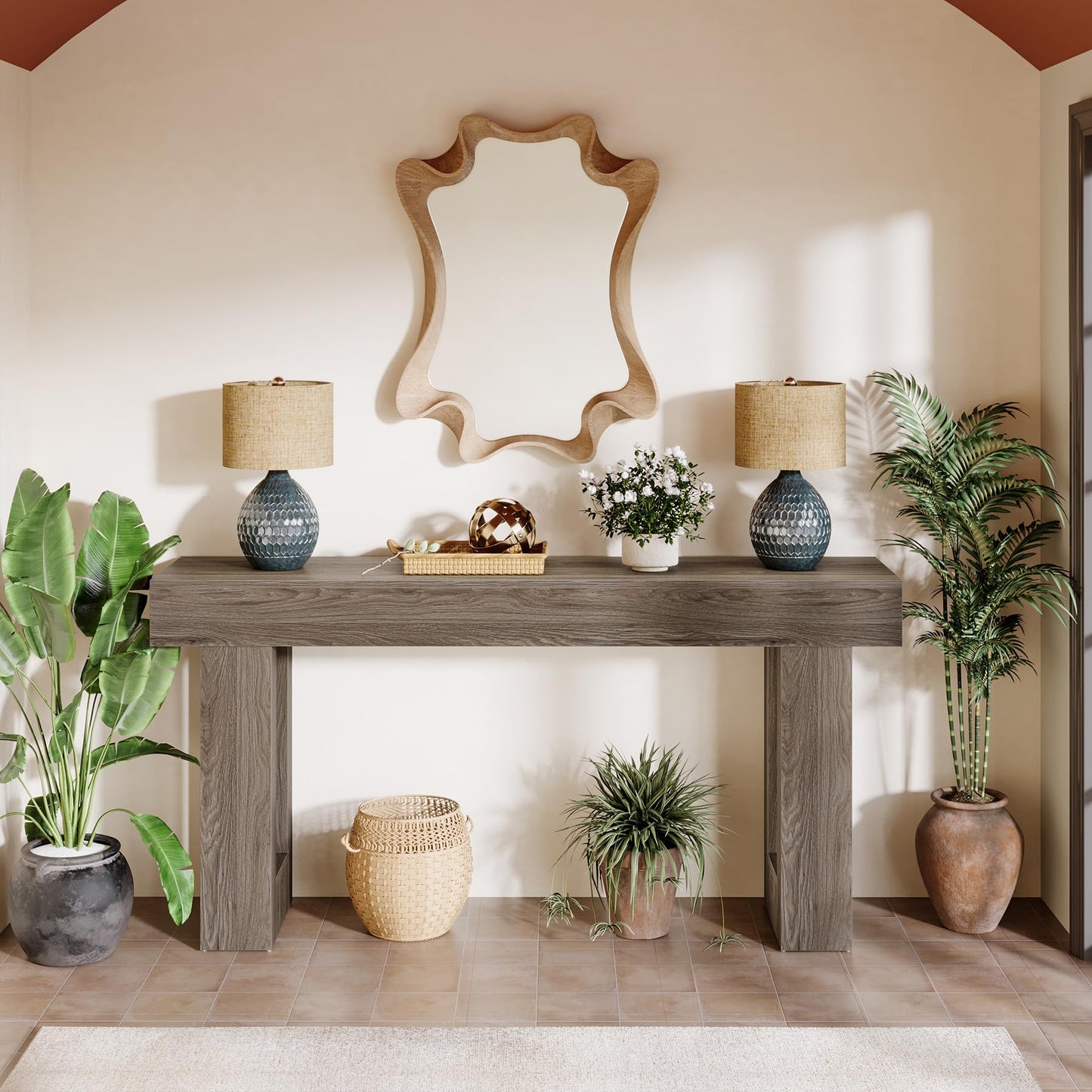 Tribesigns Farmhouse Console Table, 63-Inch Long Narrow Sofa Table Behind The Couch, Wooden Rectangular Entryway Table for Entrance, Hallway, Living Room (Natural)
