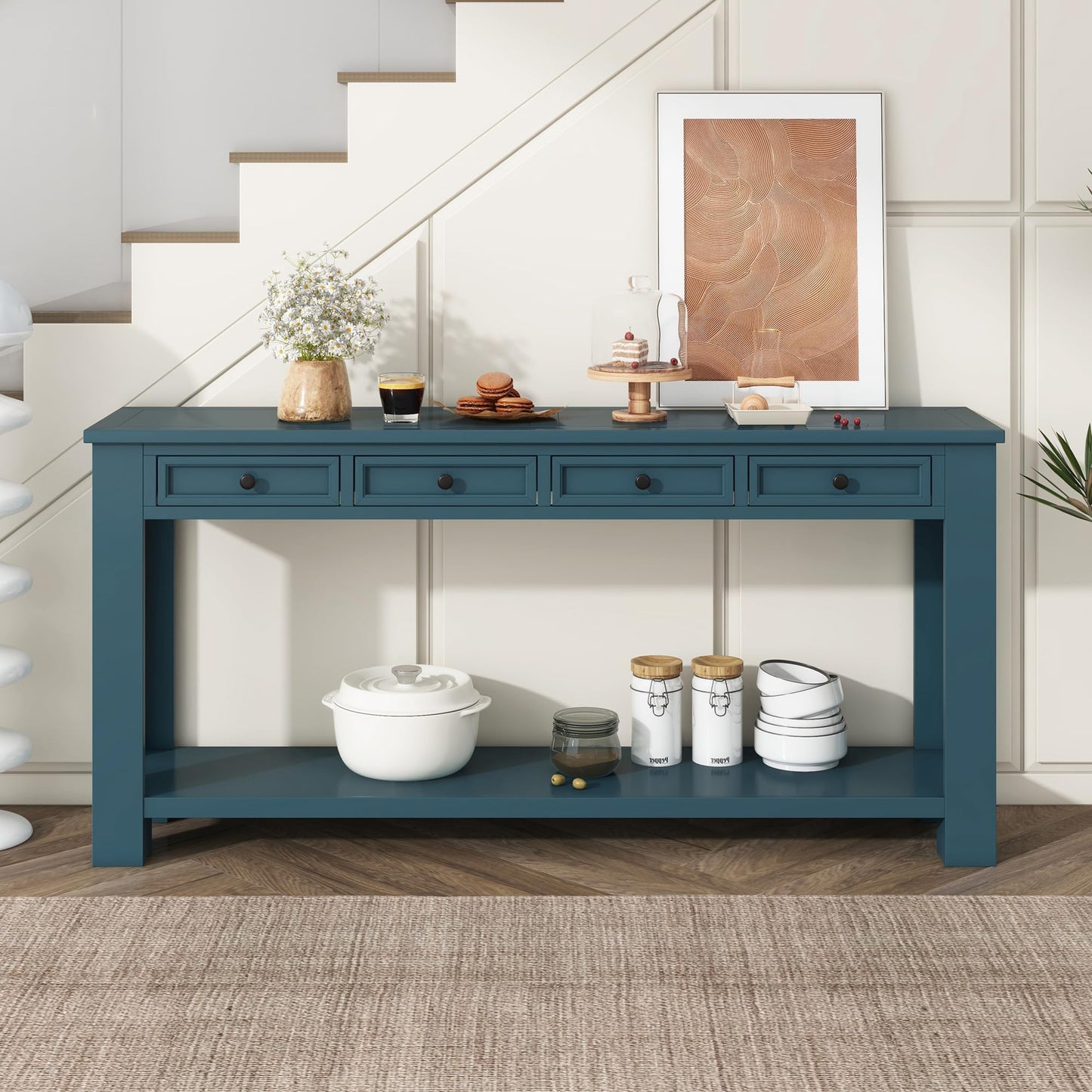 LKTART 63" Solid Wood Console Table Sofa Table with Storage Drawers and Bottom Shelf,Farmhouse Entryway Table for Hallway Foyer,Living Room,Easy Assembled (63" Espresso)