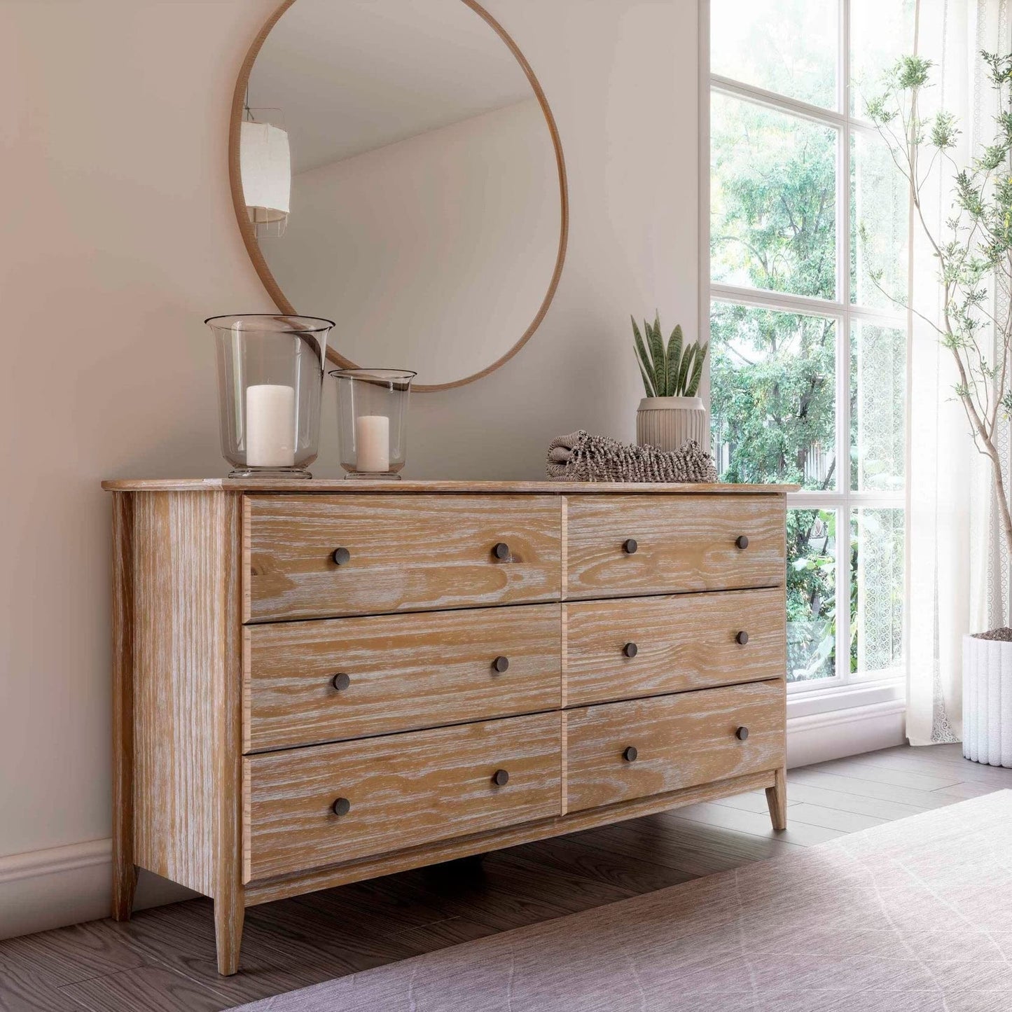 Grain Wood Furniture Greenport 6-Drawer Bedroom Dresser, Solid Wood with a Brushed Walnut Finish