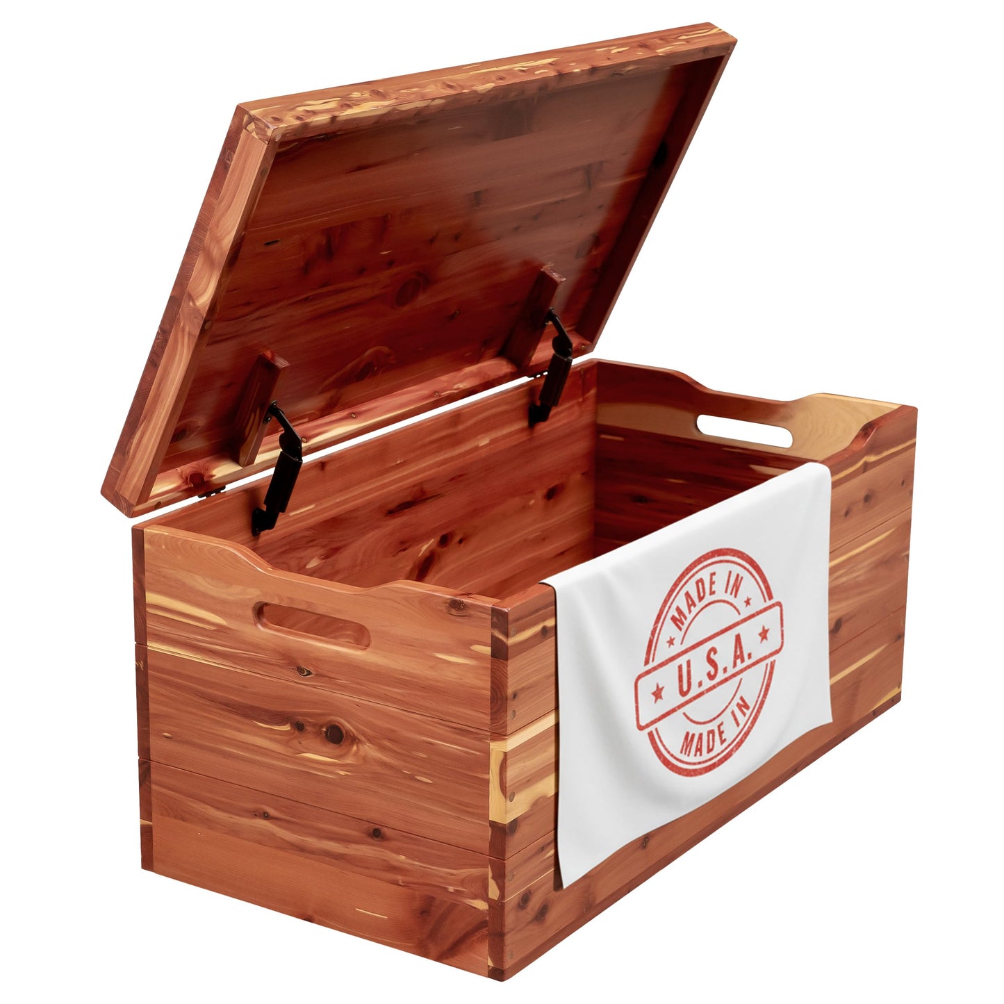 Wooden Storage Chest Trunk Box with Lid and Handles. Handmade, Rustic, Oak Wood, Cherry Stain, 30"