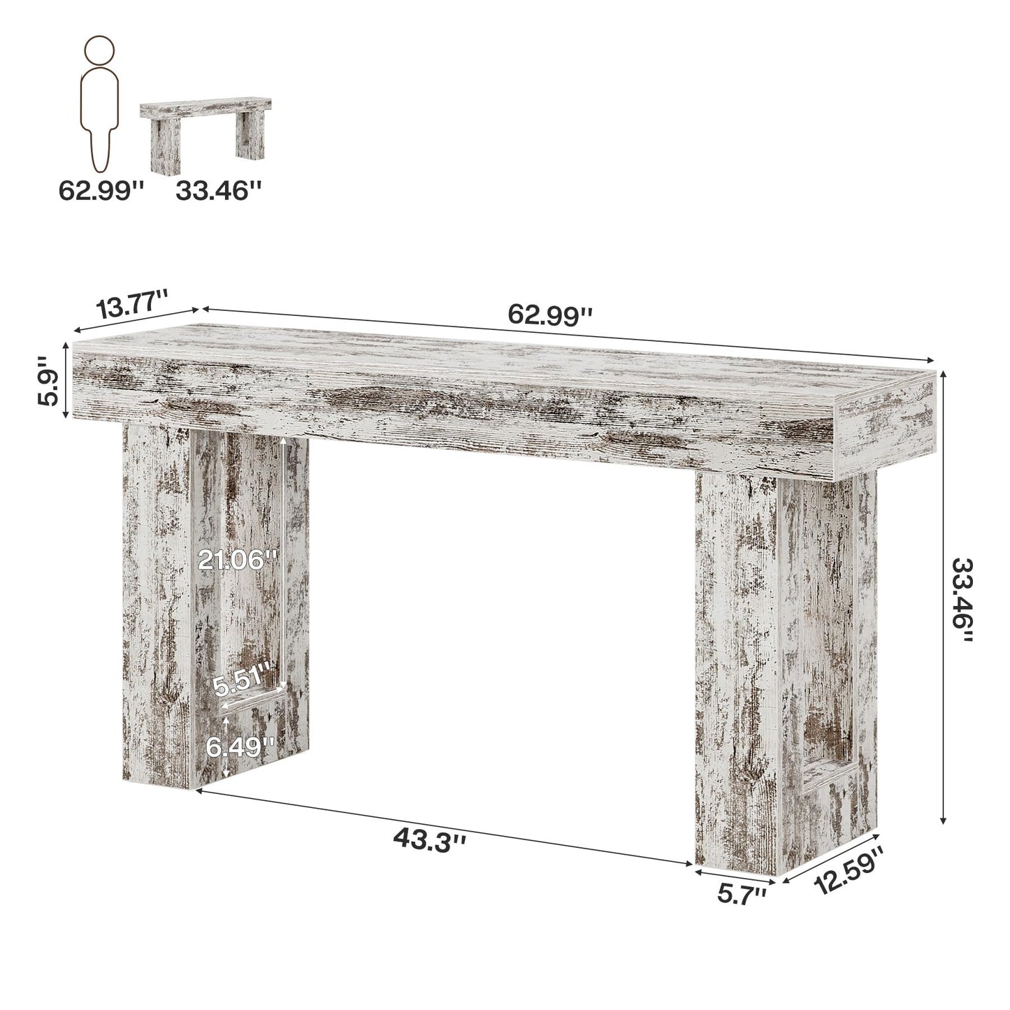 Tribesigns Farmhouse Console Table, 63-Inch Long Narrow Sofa Table Behind The Couch, Wooden Rectangular Entryway Table for Entrance, Hallway, Living Room (Natural)