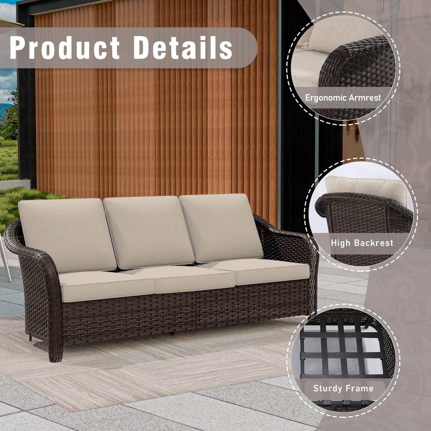 55 inch Outdoor Wicker 2 Seater Sofa, All-Weather Use Patio Rattan Loveseat with Seat and Back Cushion, Ideal for Porch, Backyard, Balcony, Poolside, Blue
