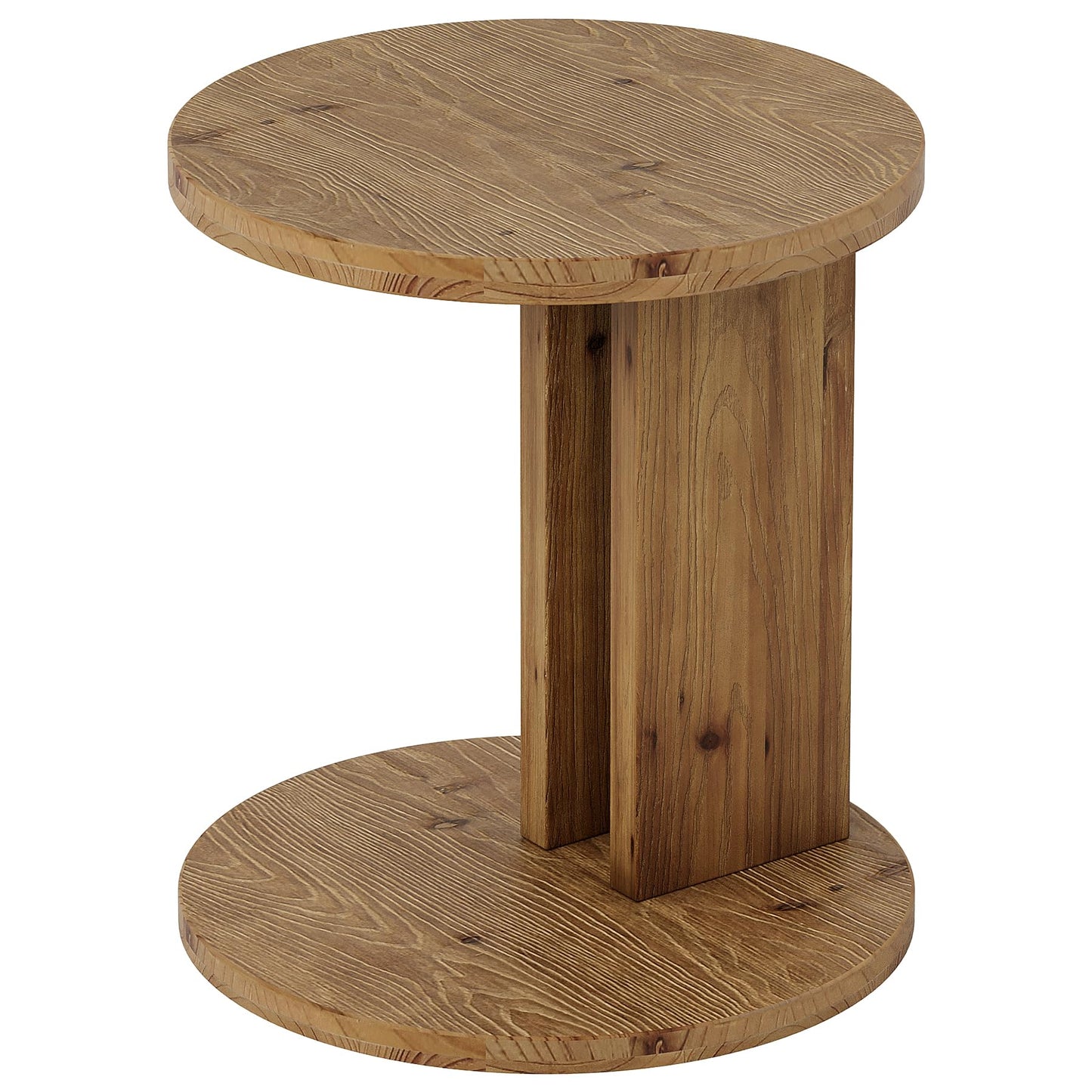 Solid Wood End Table, C-Shaped Round Side Table for Sofa and Bedside, Farmhouse Accent Furniture for Living Room, Bedroom, Easy Assembly (1, Brown)