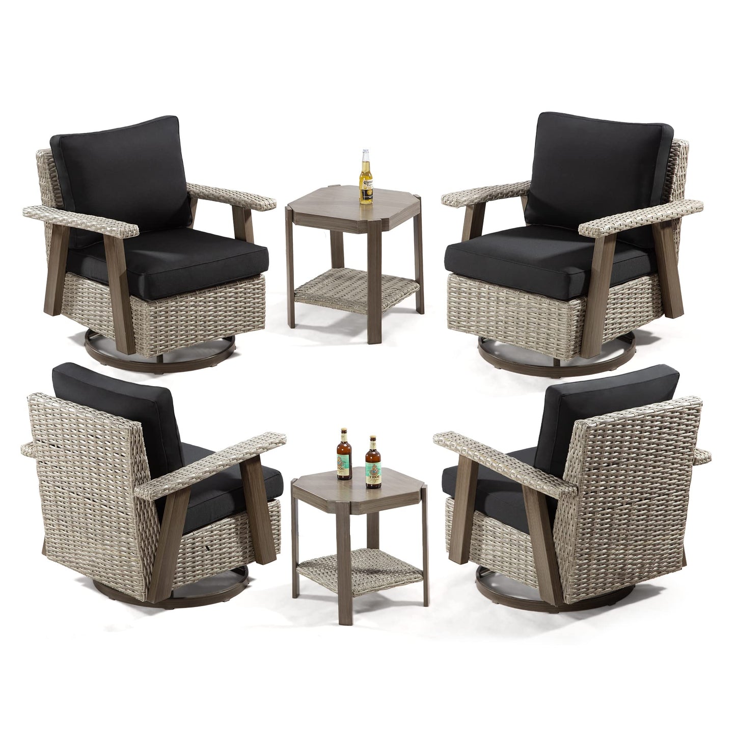 Joyside Patio Chair - Outdoor 360 Degree Swivel Rocker Chair with Durable Fabric Cushion and Ergonomic Structure, Patio Wicker Dining Chair(Grey/Dark Blue)