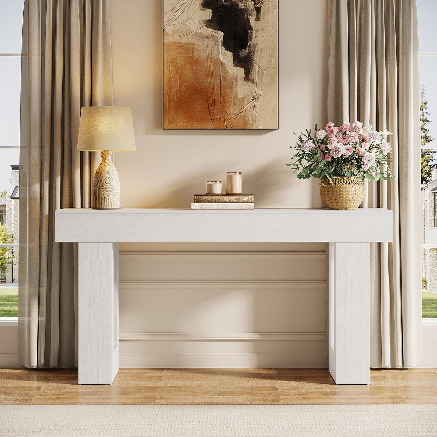 Tribesigns 63-Inch Long Console Table, Wooden Rectangular Sofa Table Behind The Couch, Farmhouse Entryway Table for Entrance, Hallway, Living Room (Natural)