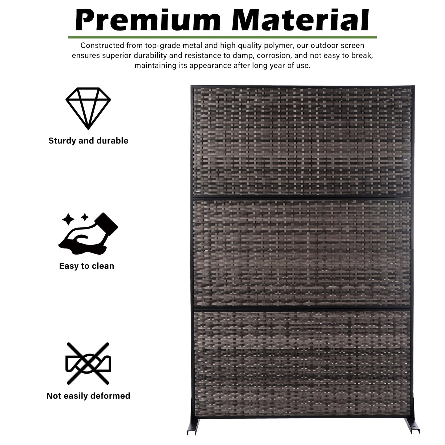 Outdoor Metal Privacy Screen with Stand, 72" H x 47" W Freestanding Outdoor Patio Divider, Decorative Patio Privacy Fence Panel for Garden Backyard Balcony Porch (Brown-Crossbanding)