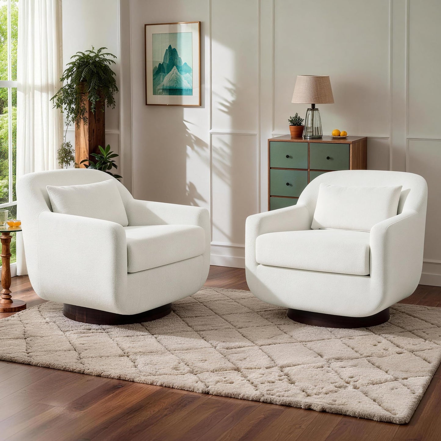 Swivel Accent Chair, 360° Swivel Upholstered Barrel Chair for Living Room, Comfy Club Armchairs Reading Chair with Curves Back Design, Metal Swivel Base, Chenille Fabric, Dark Gray