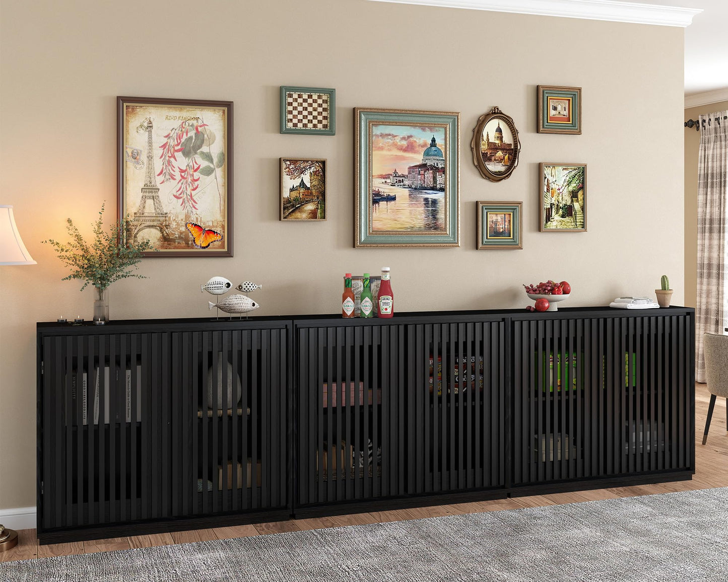 LKTART 39" Mid Century Modern Sideboard Buffet Cabinet, Narrow Credenza Storage Cabinet,Media Console Coffee Bar Table for Living Room,Entryway,Kitchen,Walnut