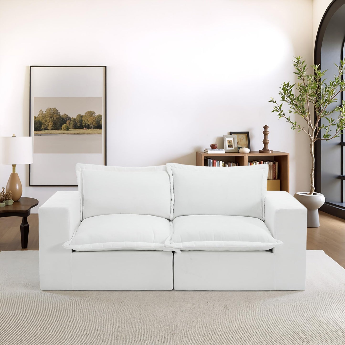 116" Modular Sectional Sofa, Comfy L Shaped Modular Coush Sofa with Ottoman, 3-Seat Chenille Cloud Couches Deep Seat Sofa for Living Room, Apartment, Small Spaces, Beige