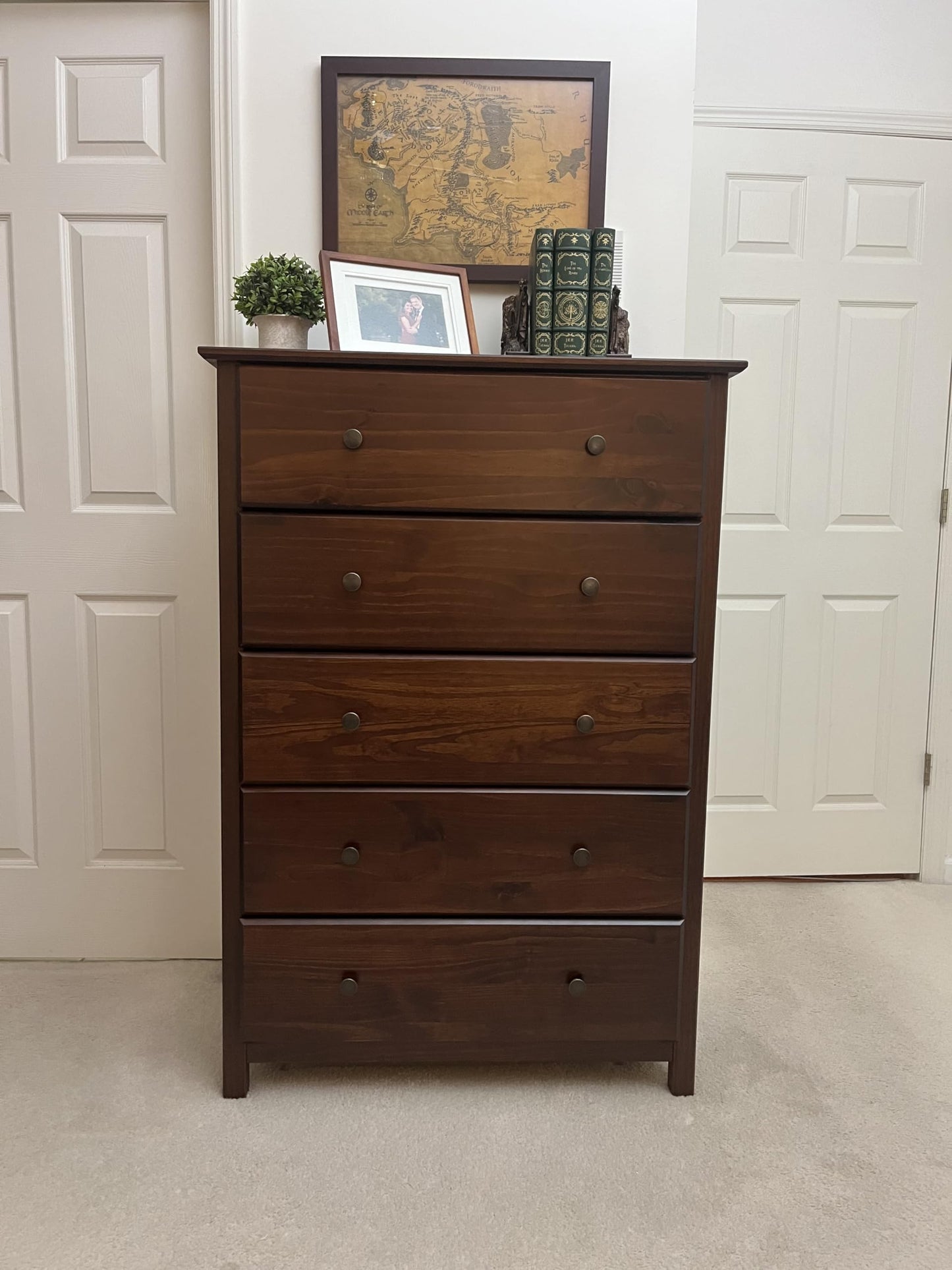 Grain Wood Furniture Shaker 5-Drawer Chest, Solid Wood with a Cherry Finish