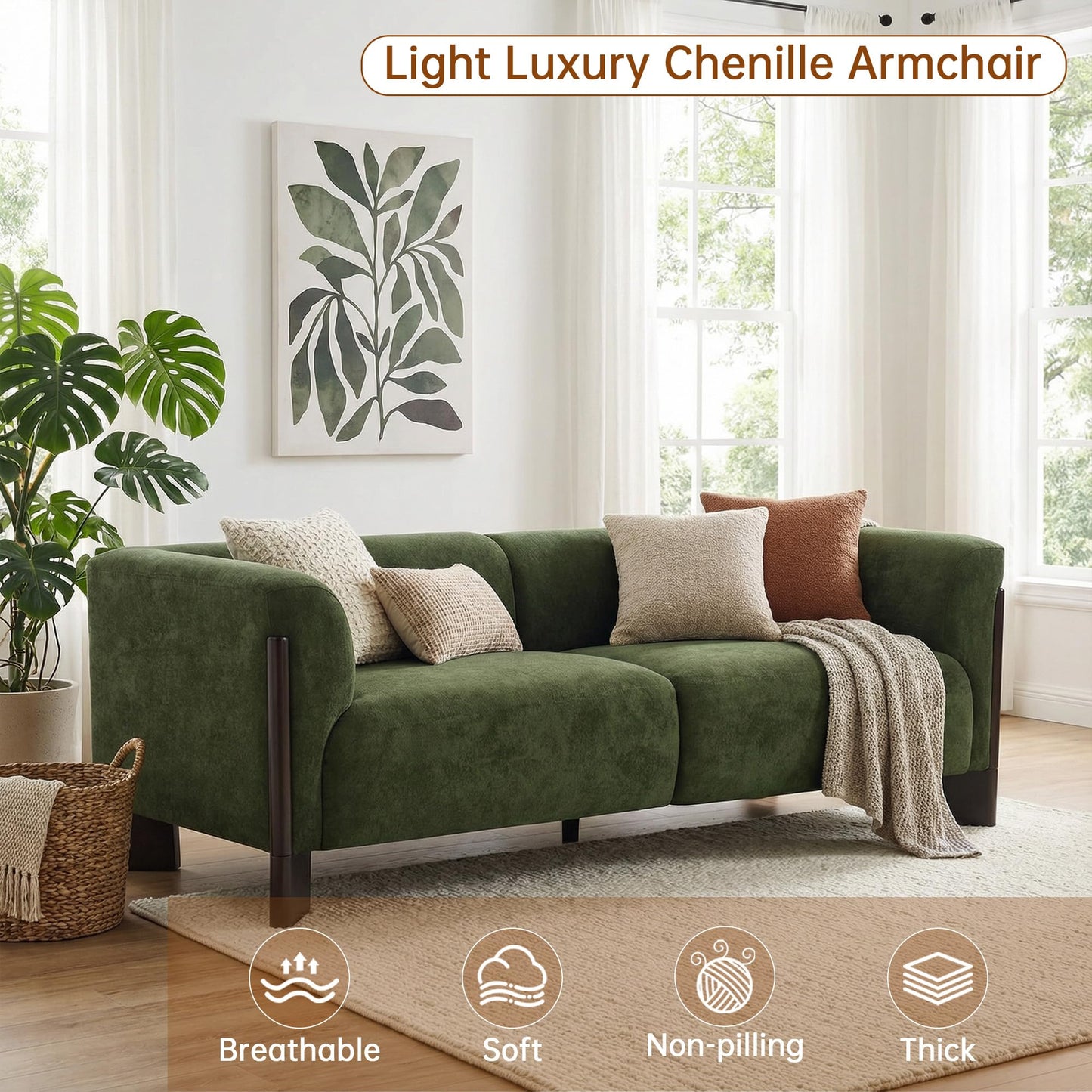 81" Loveseat Sofa Couch, 2 Seater Sofa Couches with Wood Legs and Armrest, Comfy Thick Cushion Upholstered Lounge Loveseat Sofa Chair for Living Room Office, Chenille Fabric, Gray