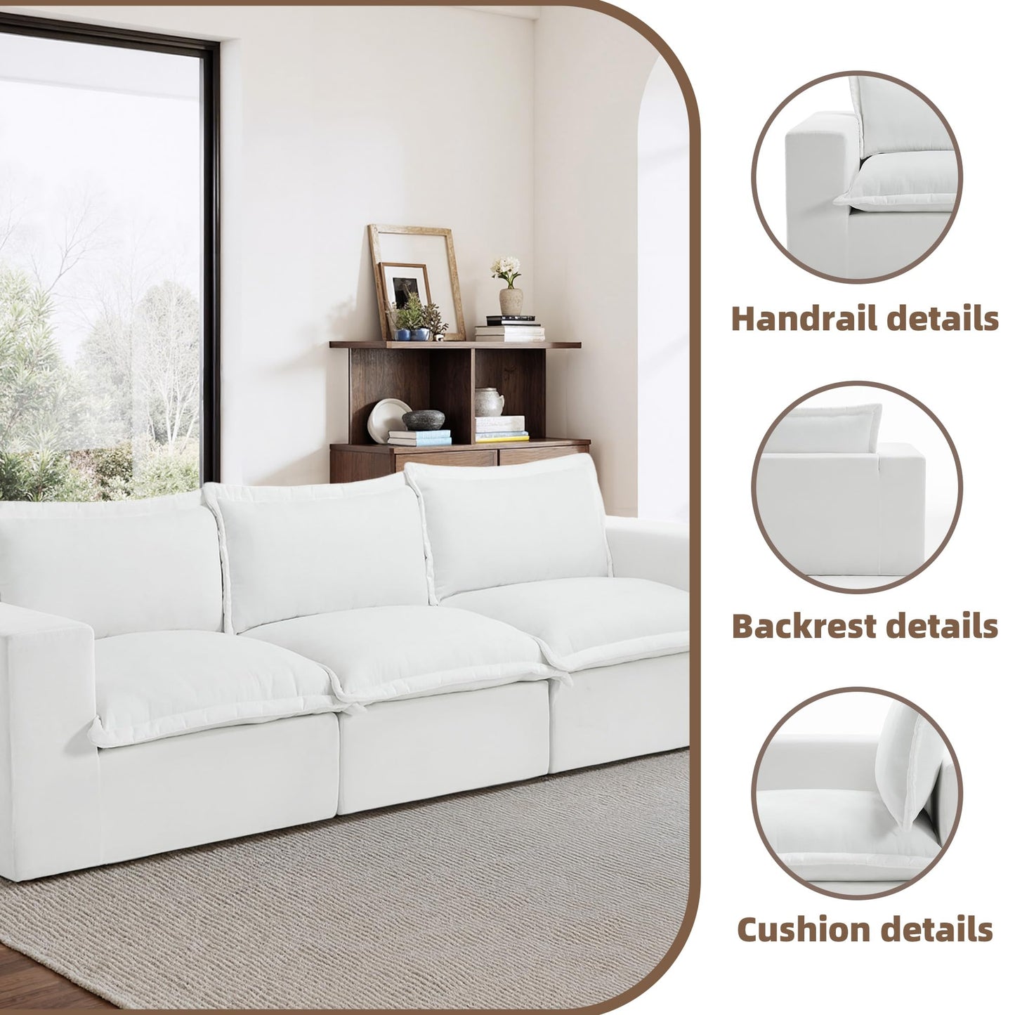 116" Modular Sectional Sofa, Comfy L Shaped Modular Coush Sofa with Ottoman, 3-Seat Chenille Cloud Couches Deep Seat Sofa for Living Room, Apartment, Small Spaces, Beige