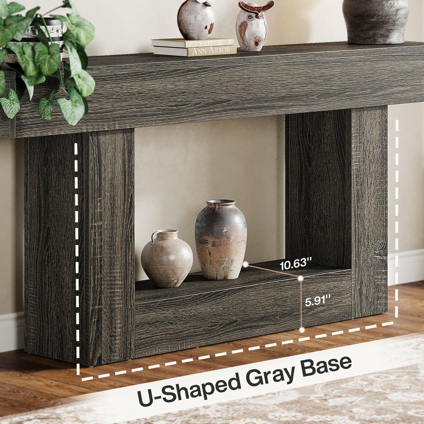 Tribesigns 63" Console Table, Farmhouse 2-Tier Entryway Table with U-Shaped Base, Narrow Long Wood Sofa Table Behind Couch Table for Living Room, Hallway, Foyer, Vintage Brown & Gray | Farmhouse