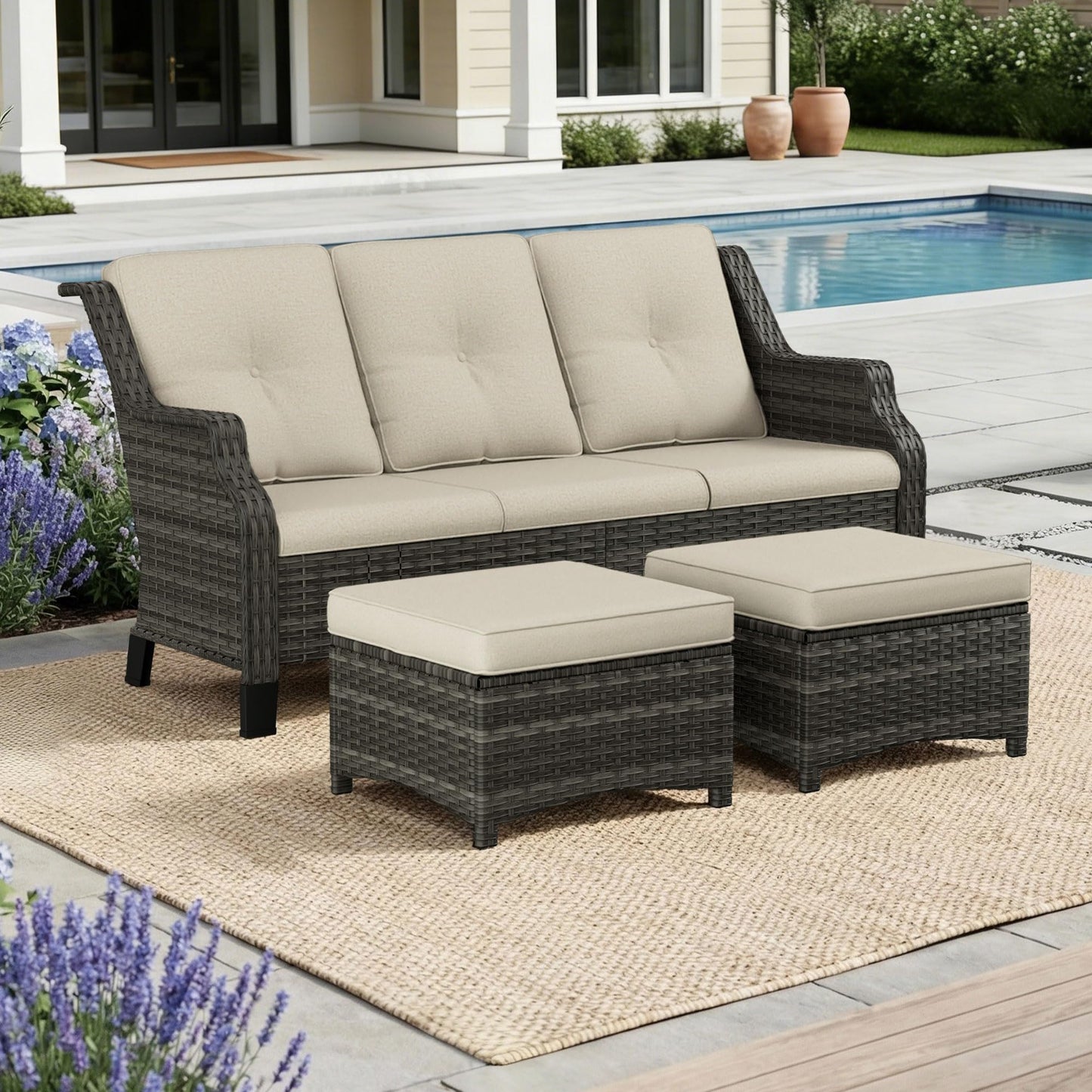 Outdoor Patio Loveseat, All-Weather 2-Seater Wicker Loveseat with Cushions, Outdoor Patio Love Seat Sofa for Garden, Balcony and Deck