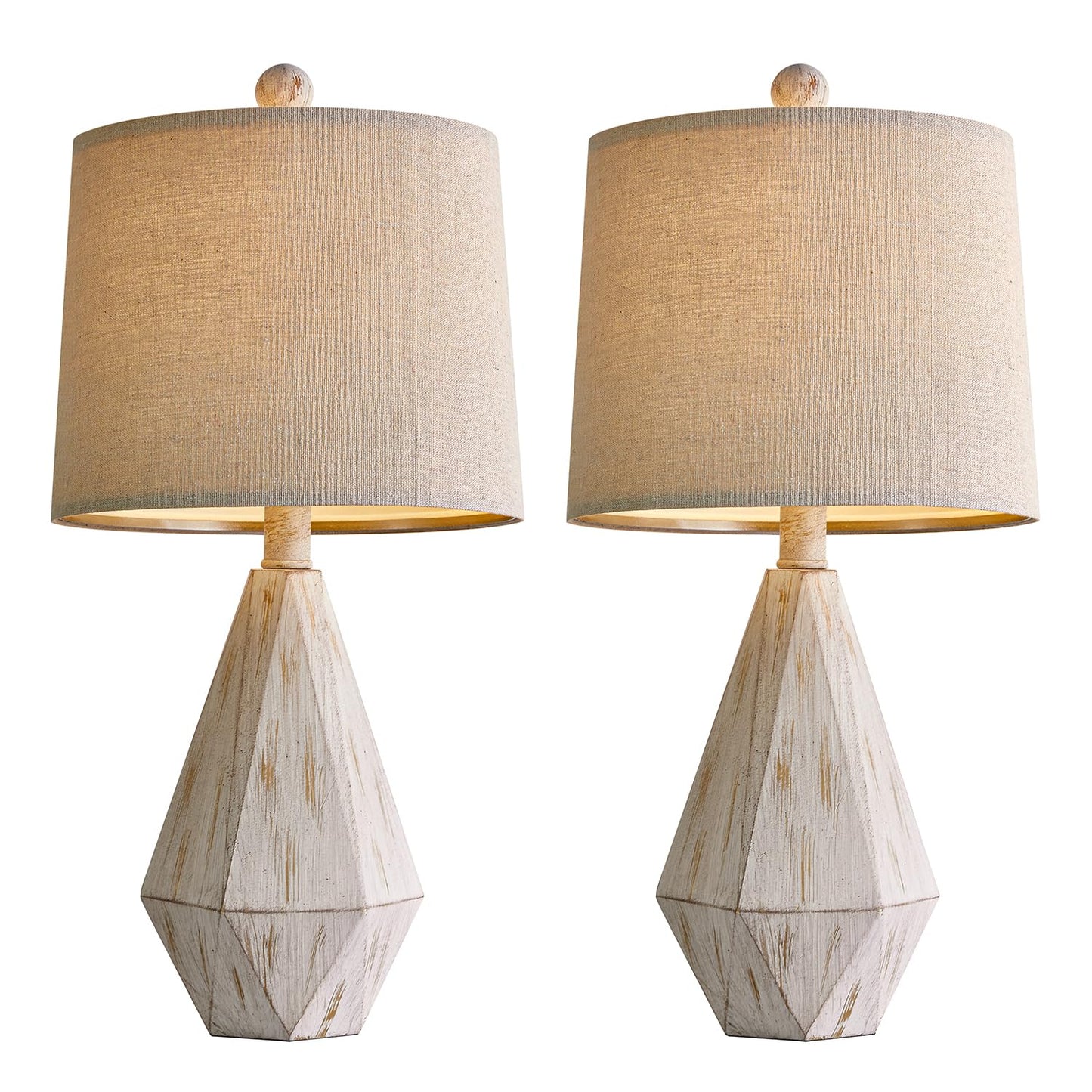 PoKat 20.25" Retro Farmhouse Table Lamp Set of 2 - Living Room & Bedroom Rustic Linen Bedside Nightstand Lamps for Kids, Study, Office - Resin, Suitable for Small Places