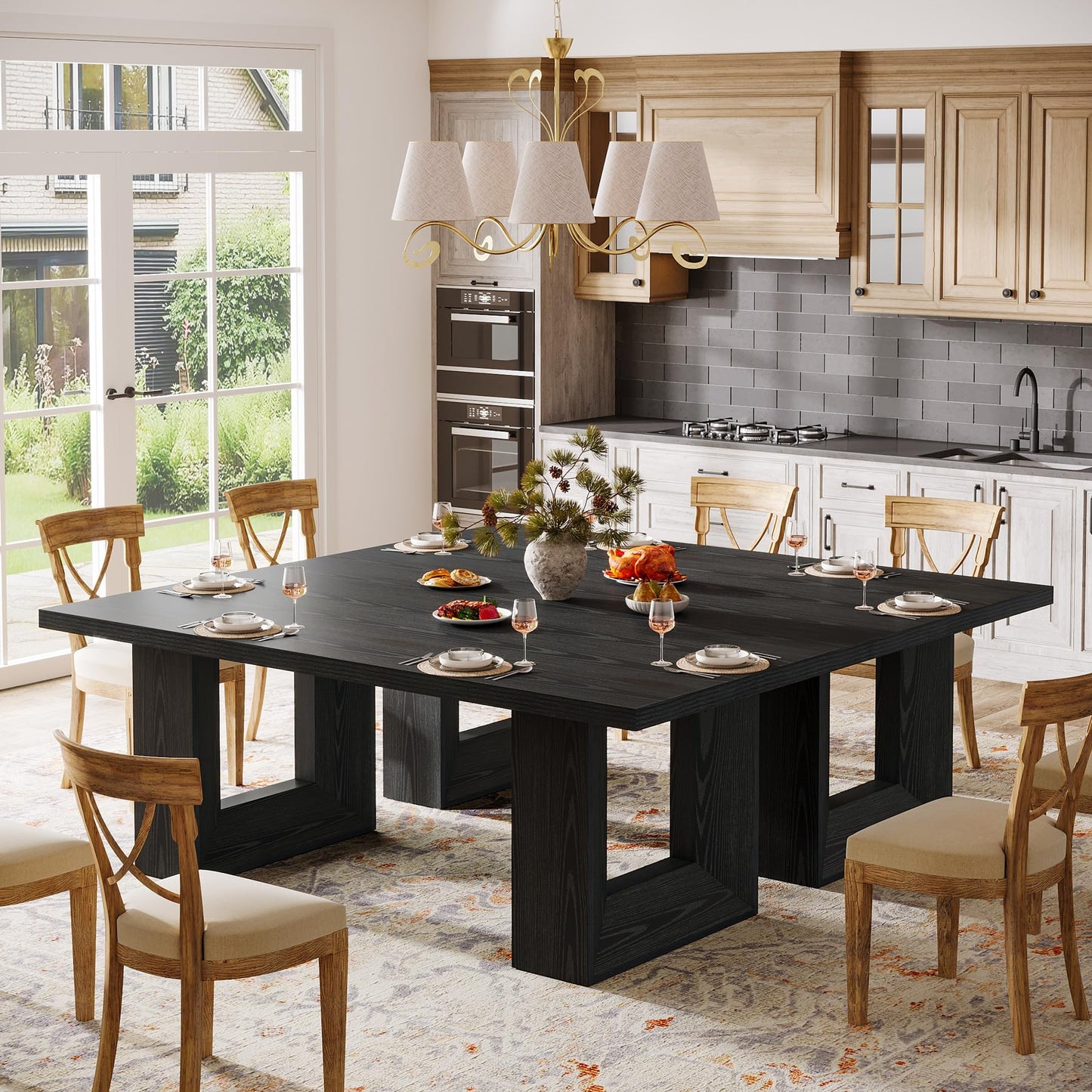 Tribesigns Farmhouse Dining Table, 63-Inch Rectangular Kitchen Table with Strong Geometric Frame for Kitchen & Dining & Living Room, Brown