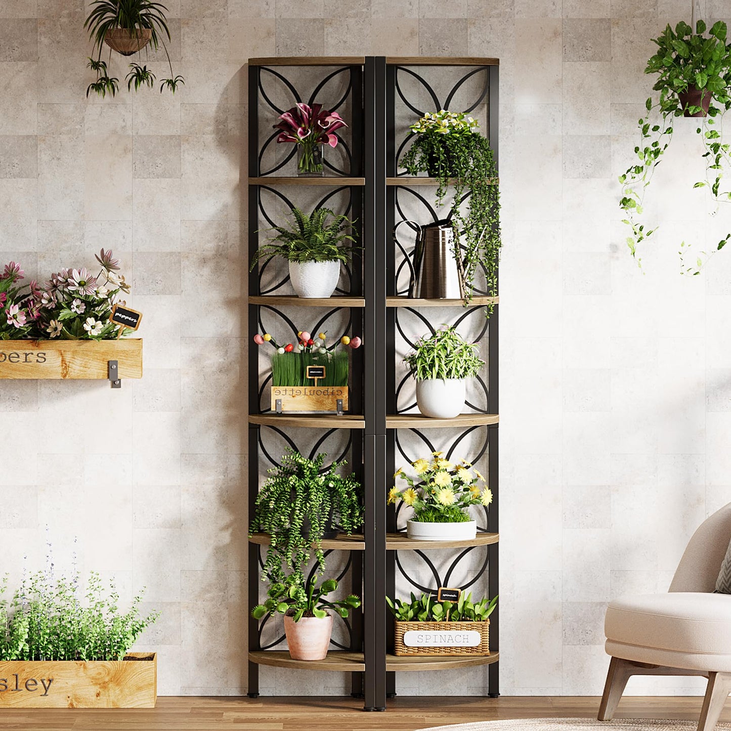 Tribesigns 6-Tier Corner Shelf, Industrial 70.9" Rustic Corner Bookshelf Display Shelf for Living Room, Wooden Shelving Unit Plant Stand Storage Rack for Bedroom, Bathroom, Kitchen,Natural