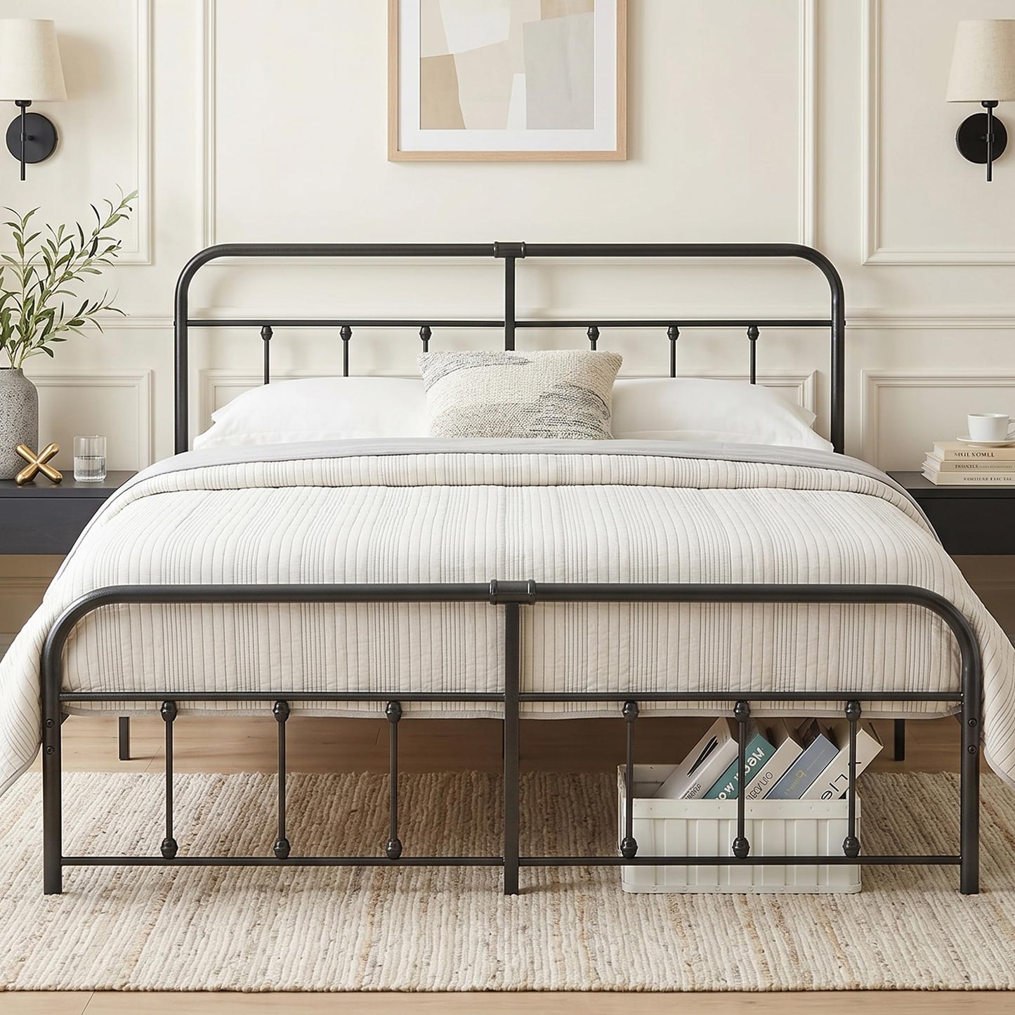 VECELO King Size Victorian Style Metal Bed Frame with Headboard/Mattress Foundation/No Box Spring Needed/Under Bed Storage and Strong Slat Support Purple Bronze