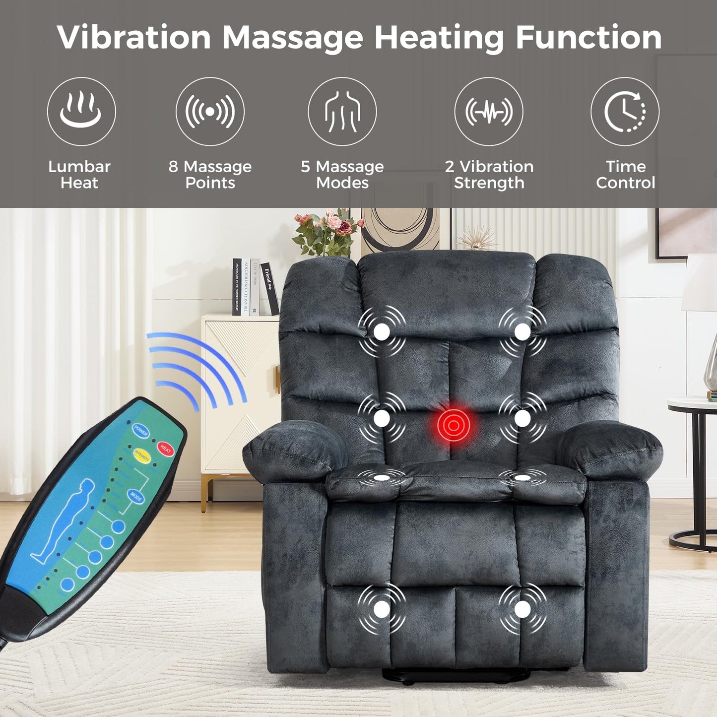 IOMOR Large Power Lift Recliner with Massage and Heat for Elderly, Heavy Duty & Safety Motion Reclining Mechanism, Ergonomic Electric Wider Chair with USB Port, 2 Hidden Cup Holders (1, Brown)