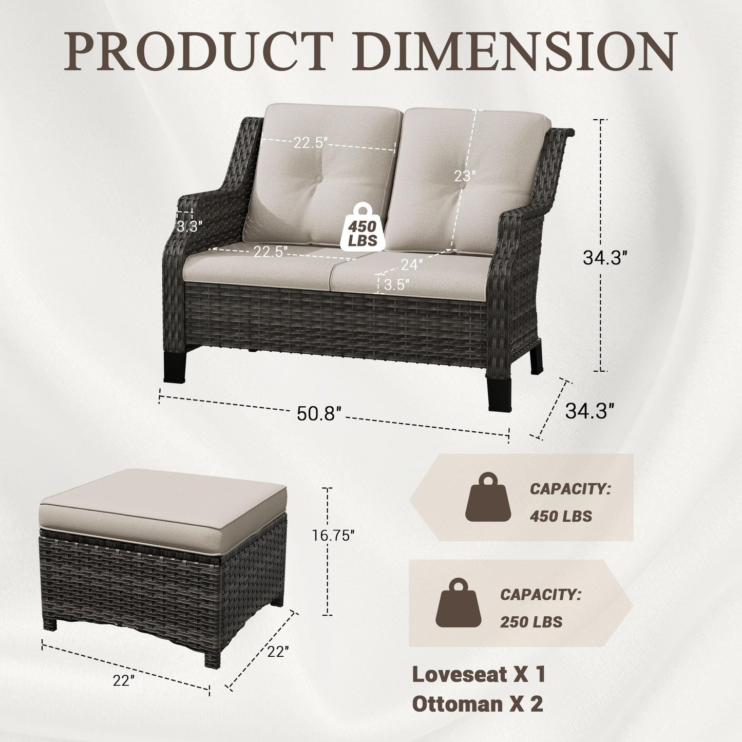 Outdoor Patio Loveseat, All-Weather 2-Seater Wicker Loveseat with Cushions, Outdoor Patio Love Seat Sofa for Garden, Balcony and Deck